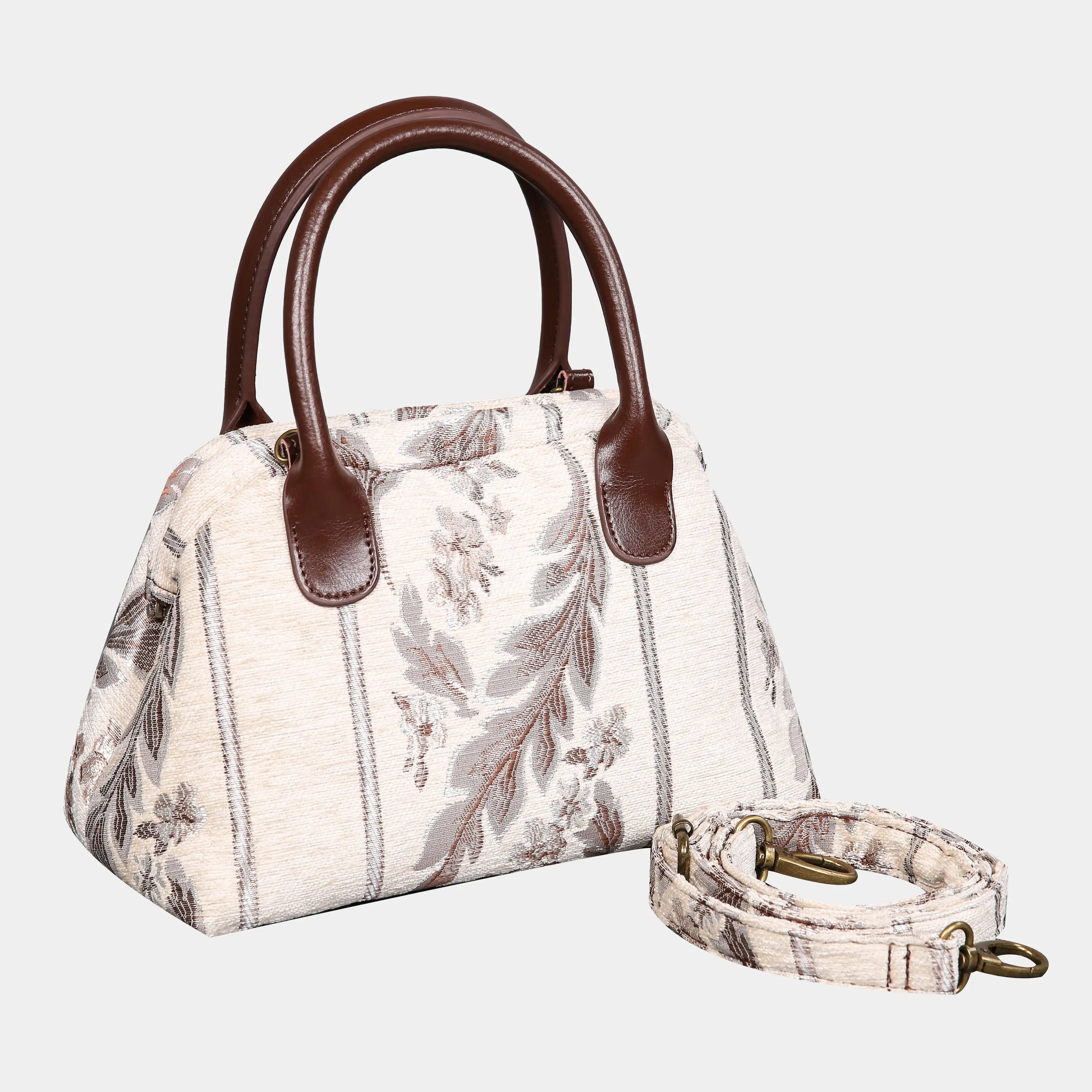 Victorian Strips Cream Carpet Satchel carpet bag MCW Handmade of America with strap