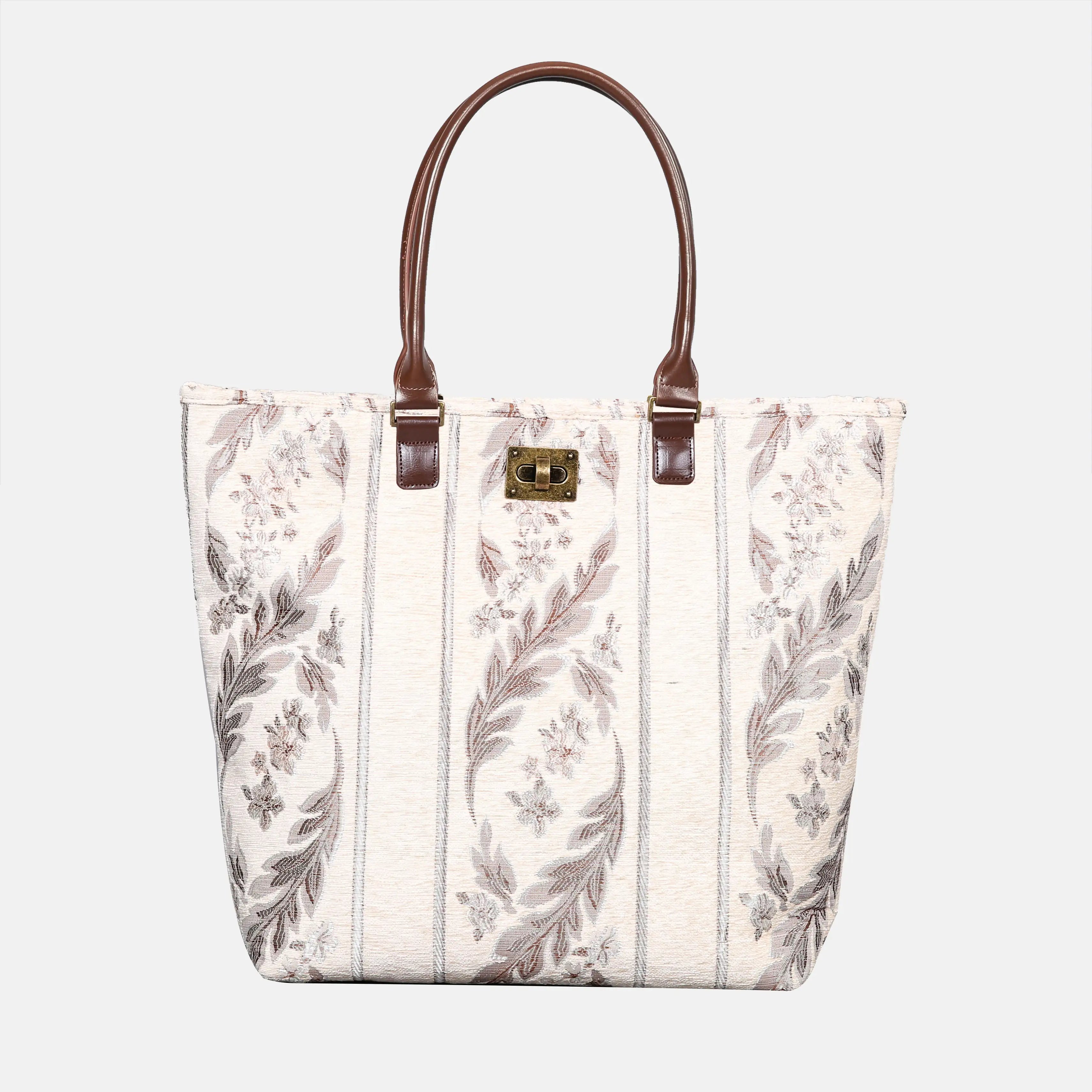 Victorian Strips Cream Carpet Tote Shopper Carpetbag of America main