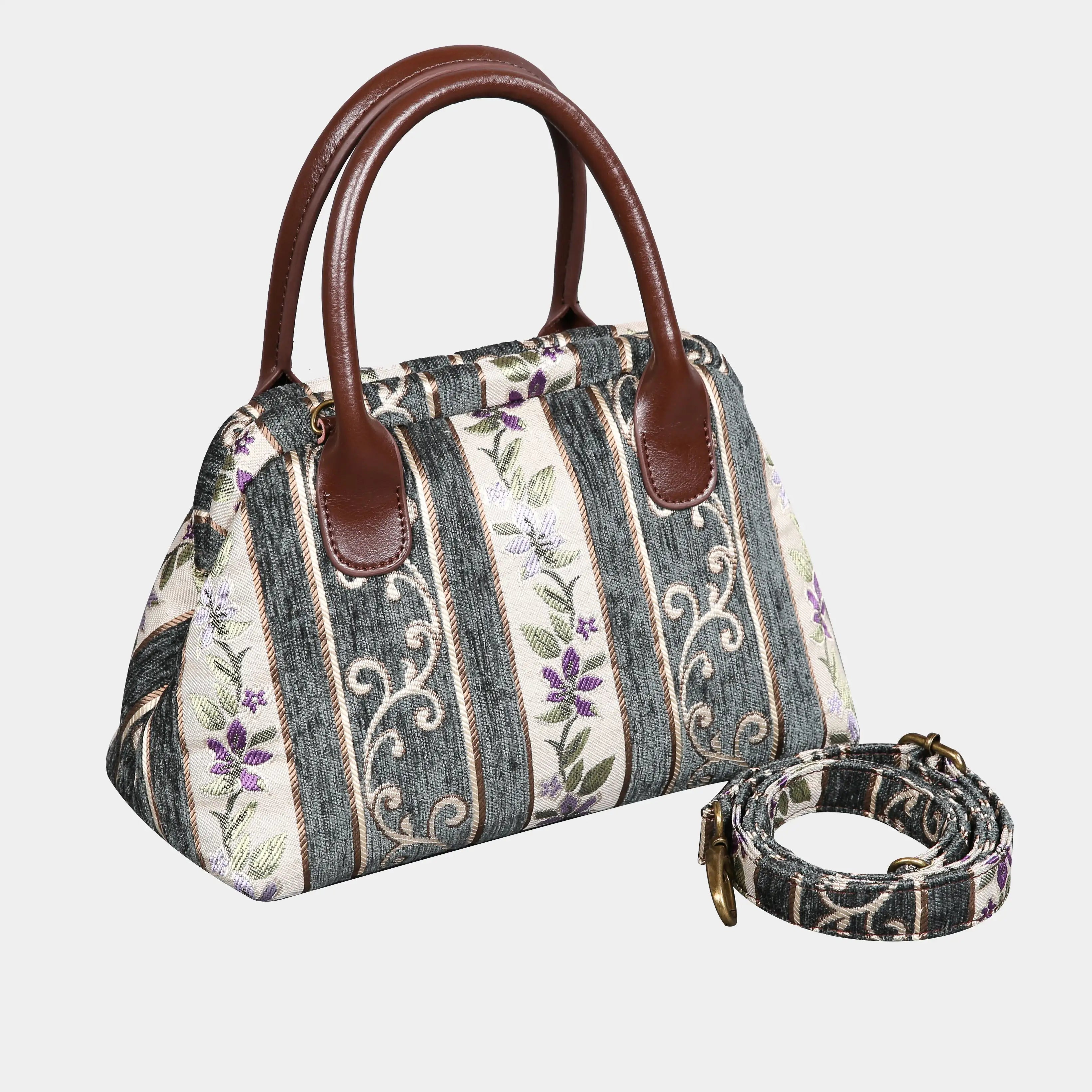 Victorian Strips Grass Carpet Satchel carpet bag MCW Handmade with strap