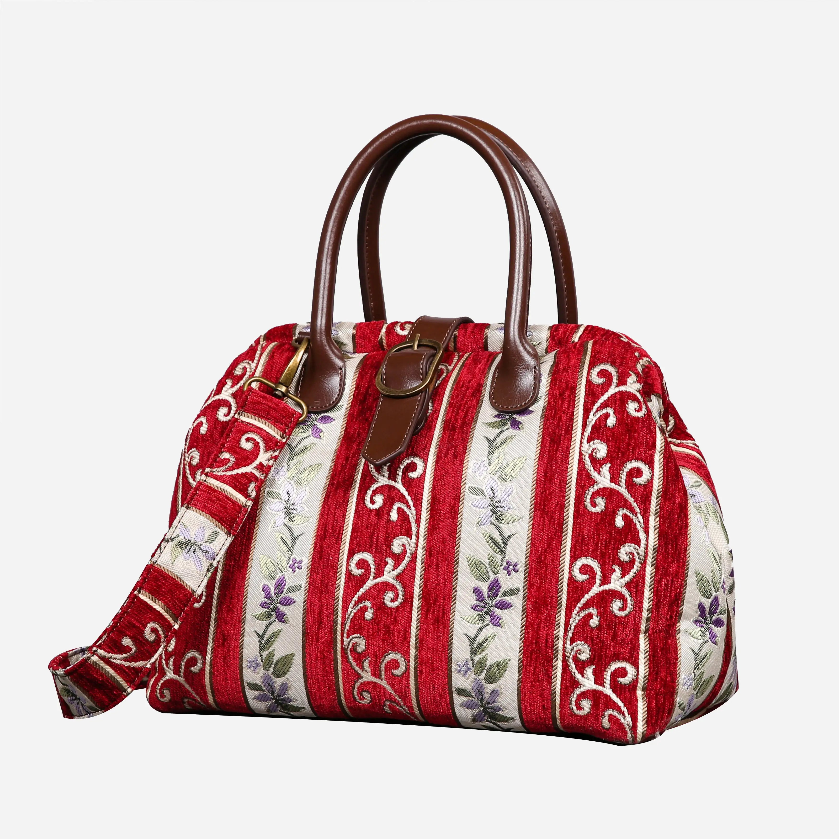 Victorian Strips Red Carpet Handbag Purse carpet bag MCW Handmade of America front
