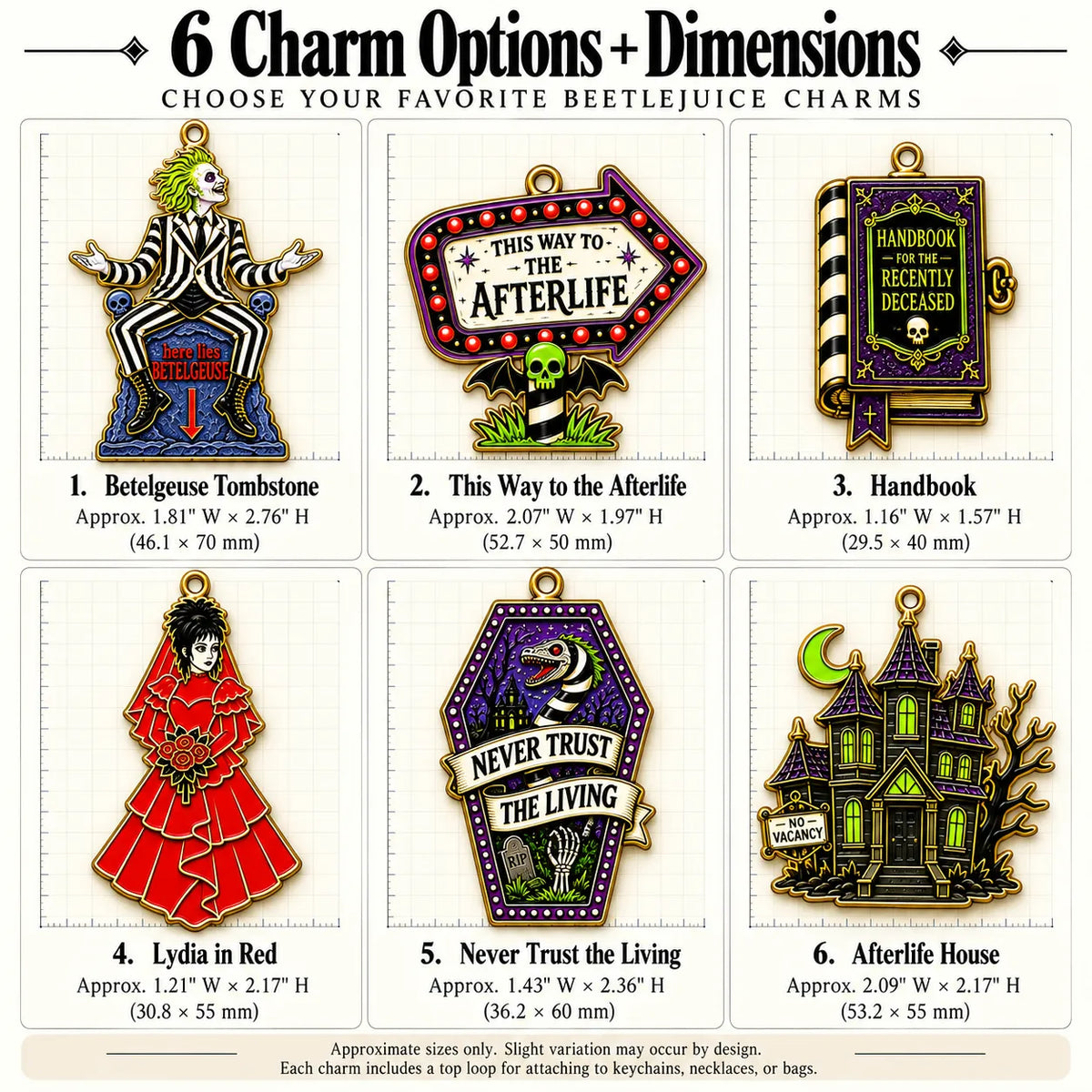 Build Your Own Beetlejuice-Inspired Charm Keychain | MCW size chart