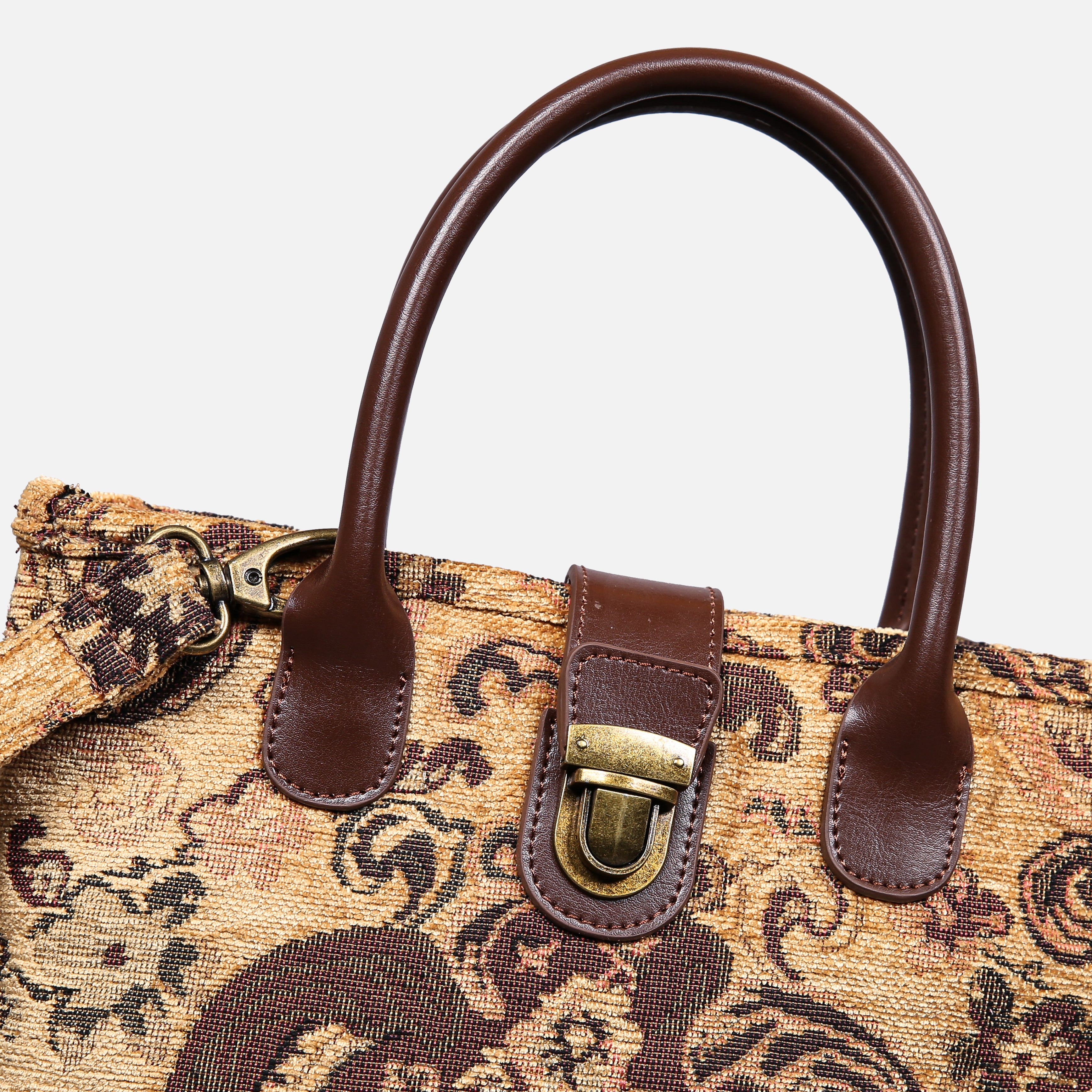 Vintage Paisley Tuck Lock Carpet Satchel carpet bag MCW Handmade of America details