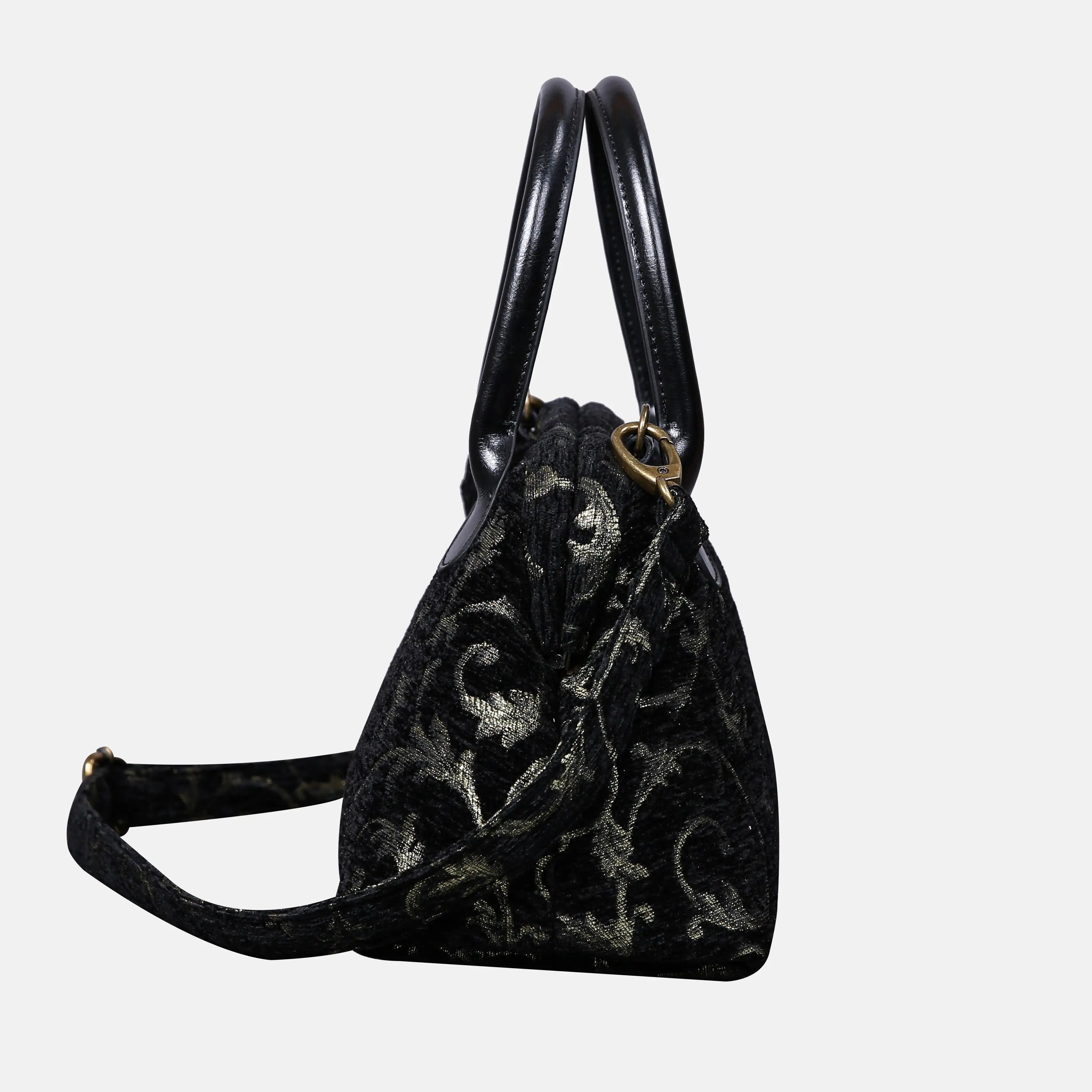 Vintage Scroll Black/Green Carpet Satchel carpet bag MCW Handmade of America side