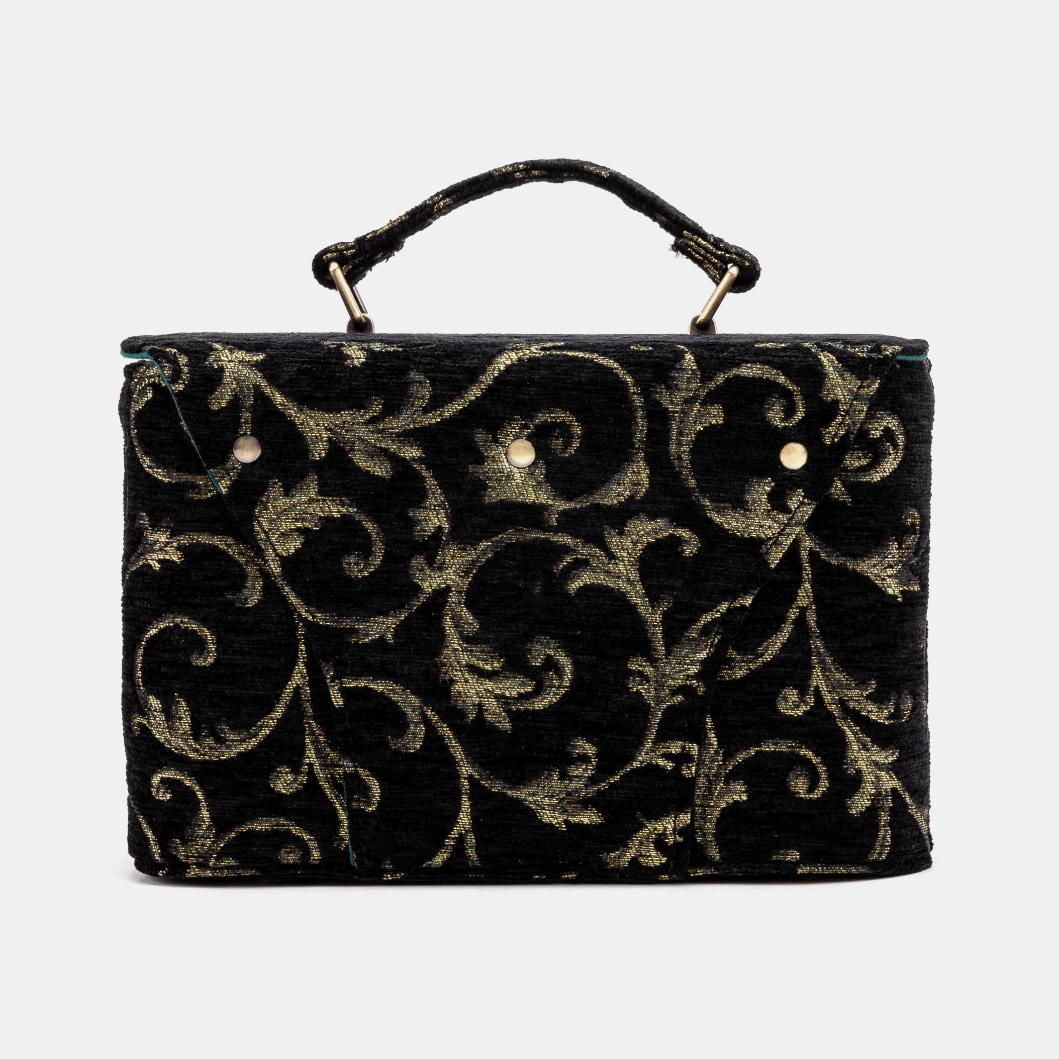 Vintage Scroll Black Green Clara Medium Train Case Purse of America back
