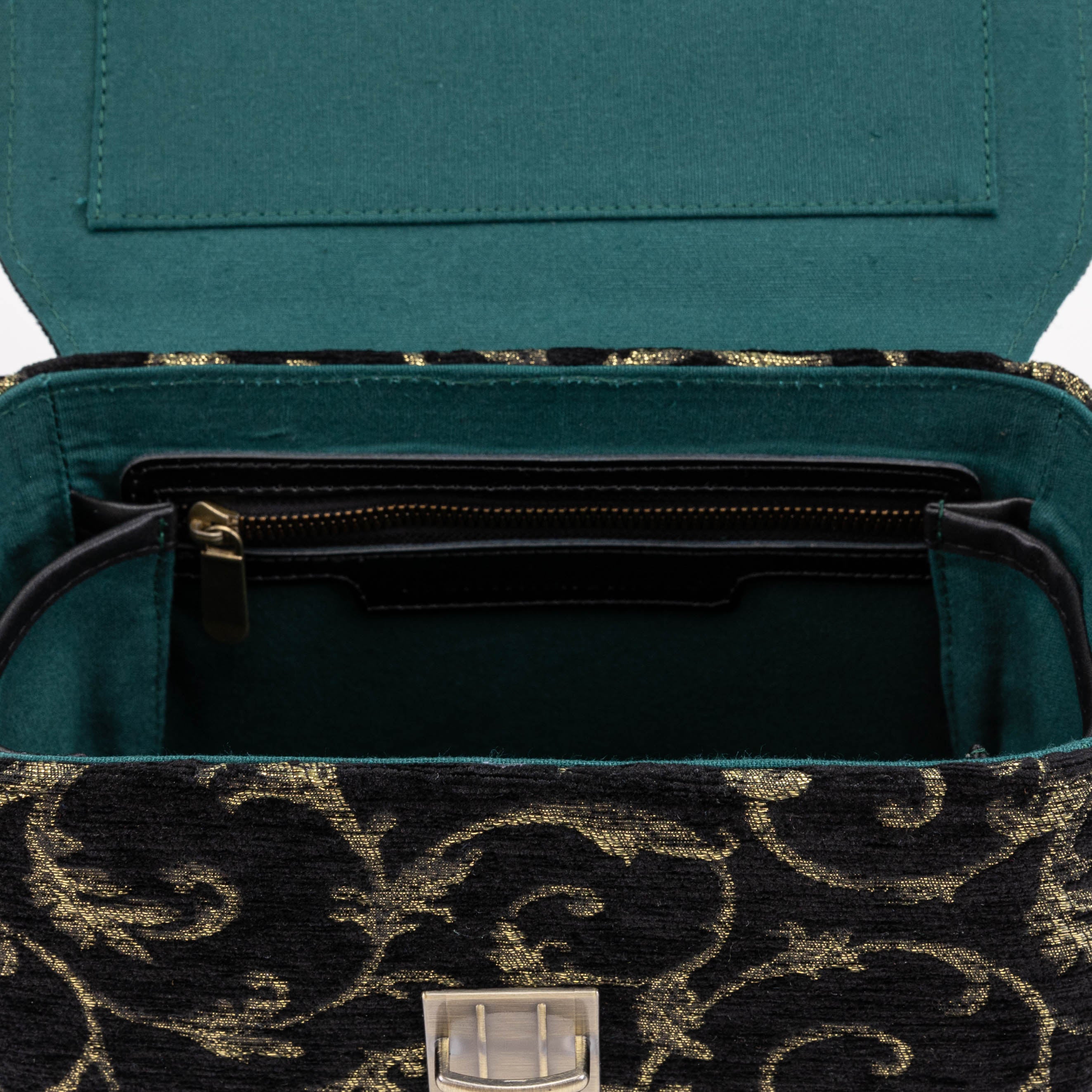 Vintage Scroll Black Green Clara Medium Train Case Purse of America
inside zipper