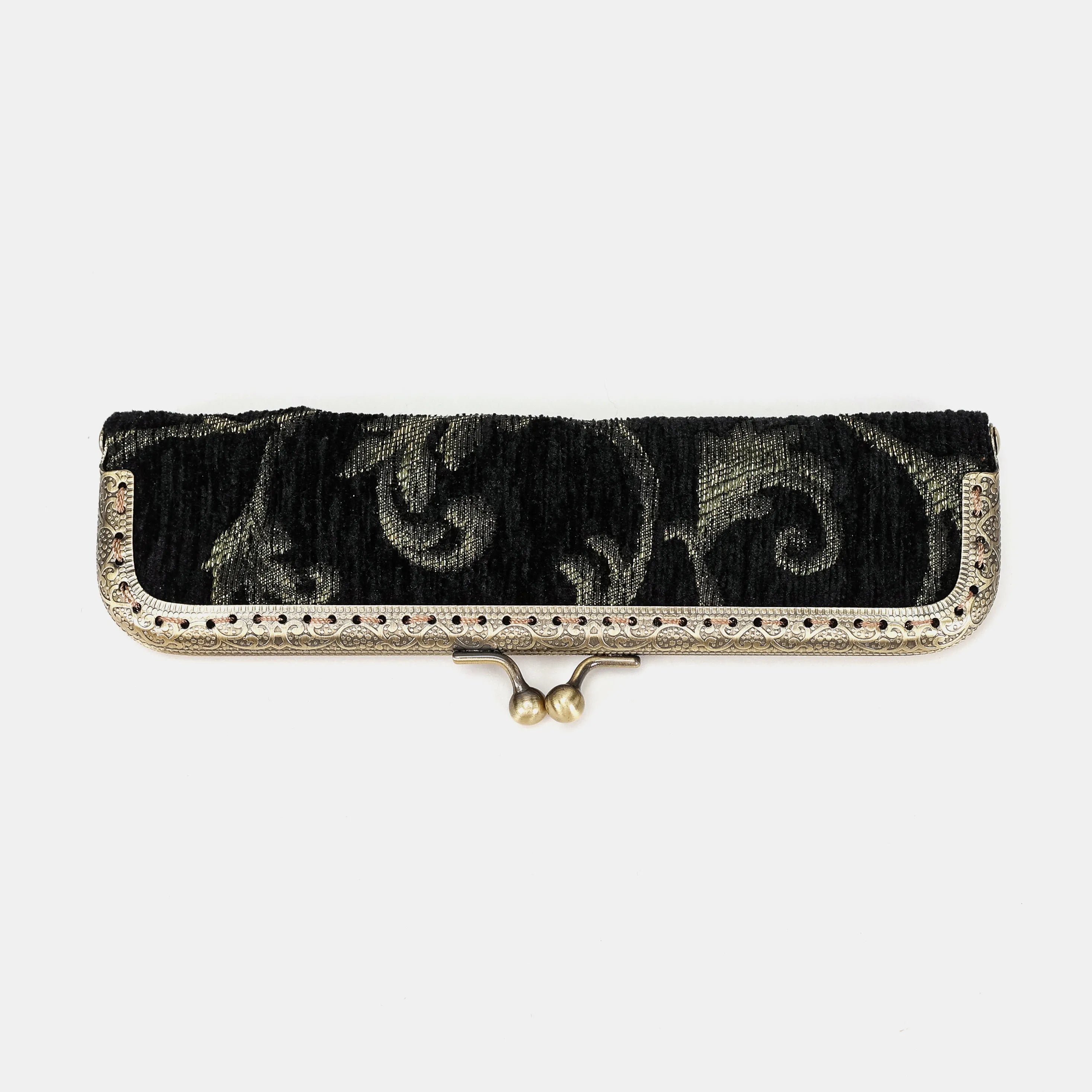 Vintage Scroll Black/Green Duo Pen Case Carpetbag of America front