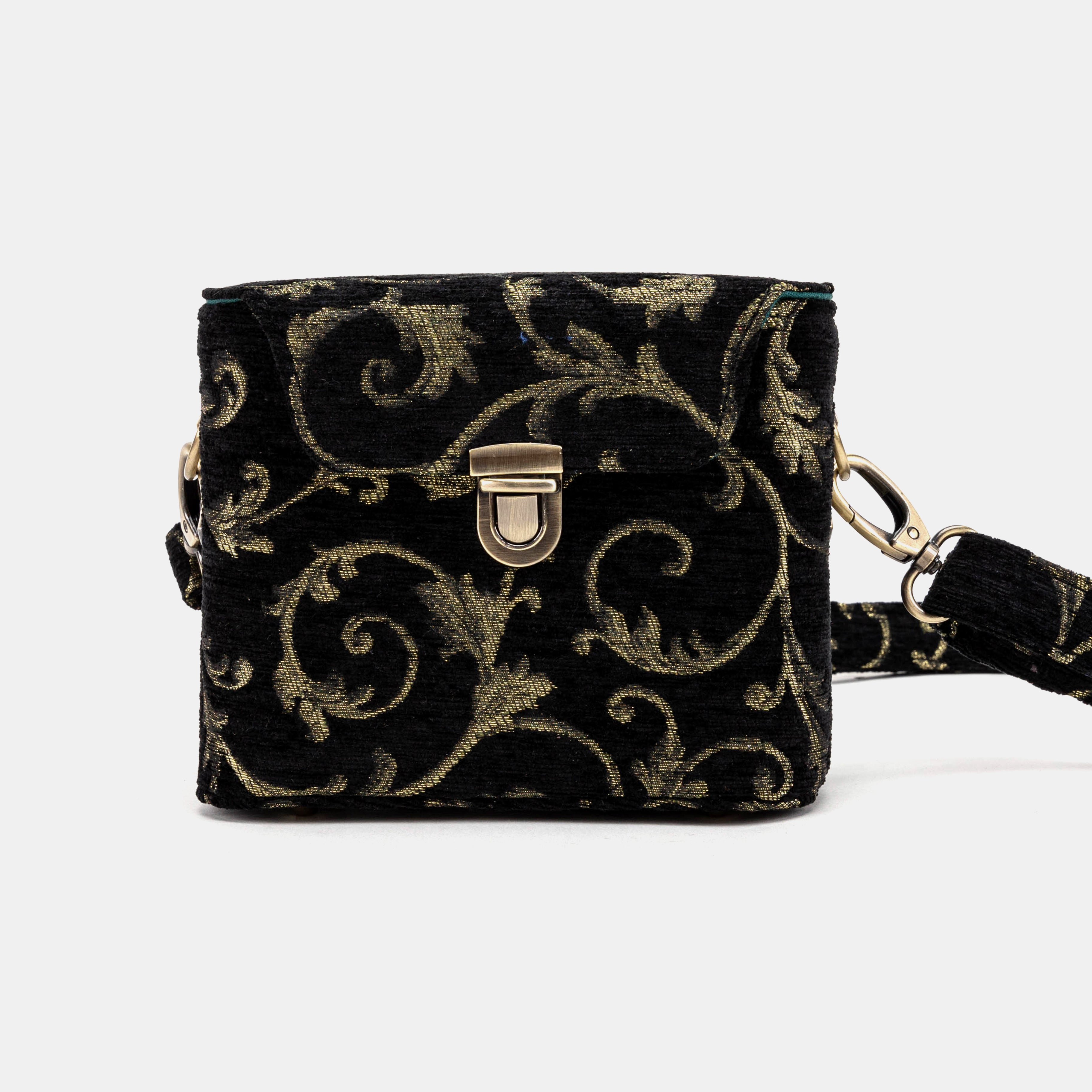 Vintage Scroll Black Green Emma Small Train Case Crossbody of America main