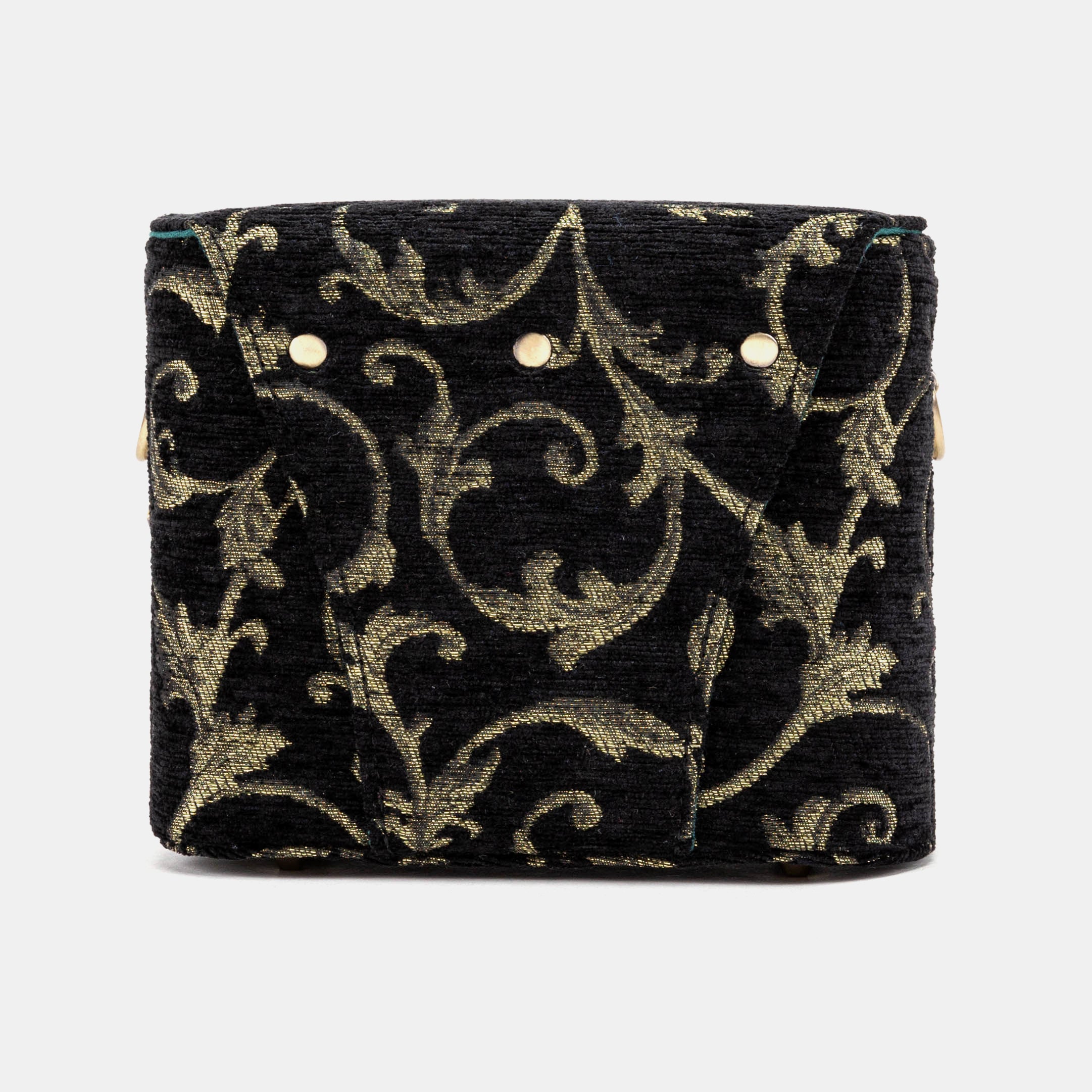 Vintage Scroll Black Green Emma Small Train Case Crossbody of America back