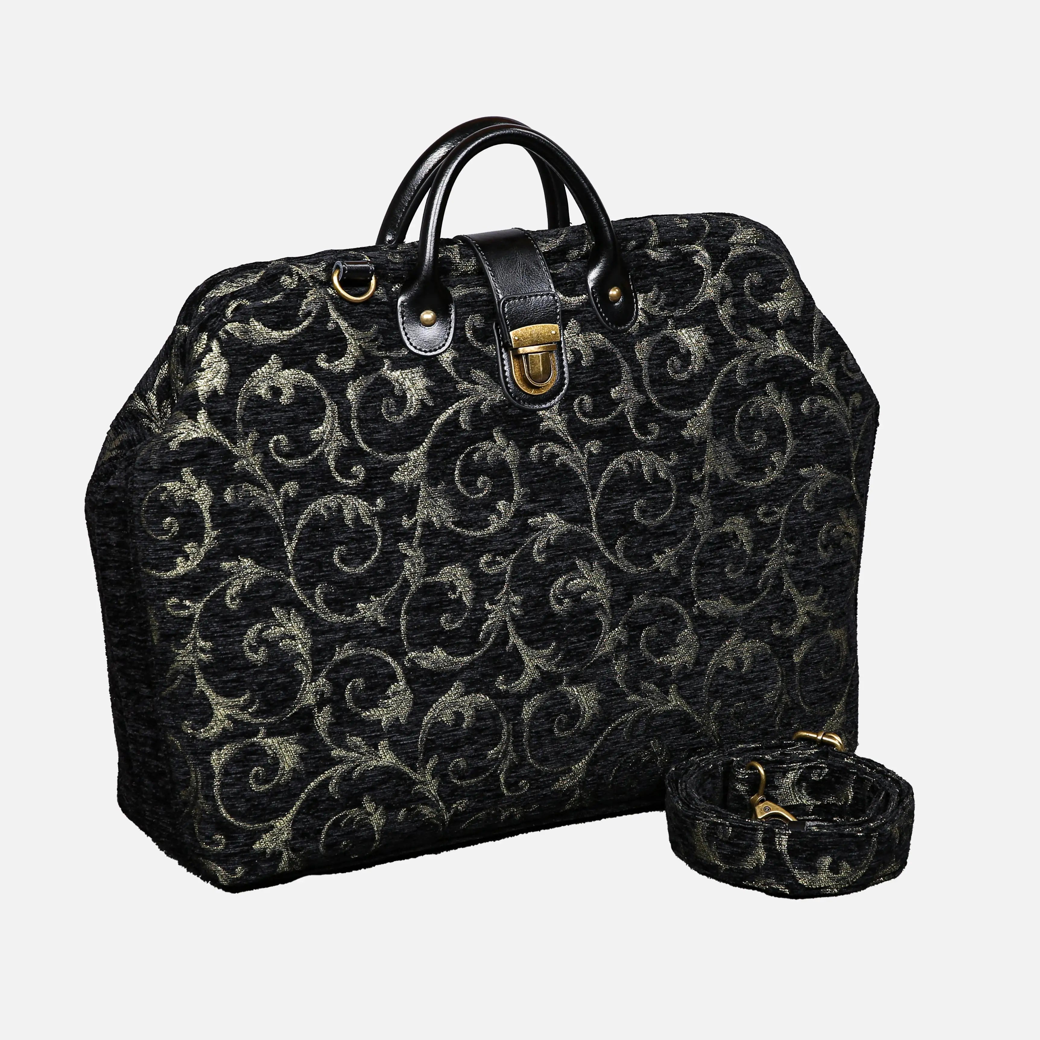 Vintage Scroll Black Laptop Work Bag carpet bag of America with shoulder strap