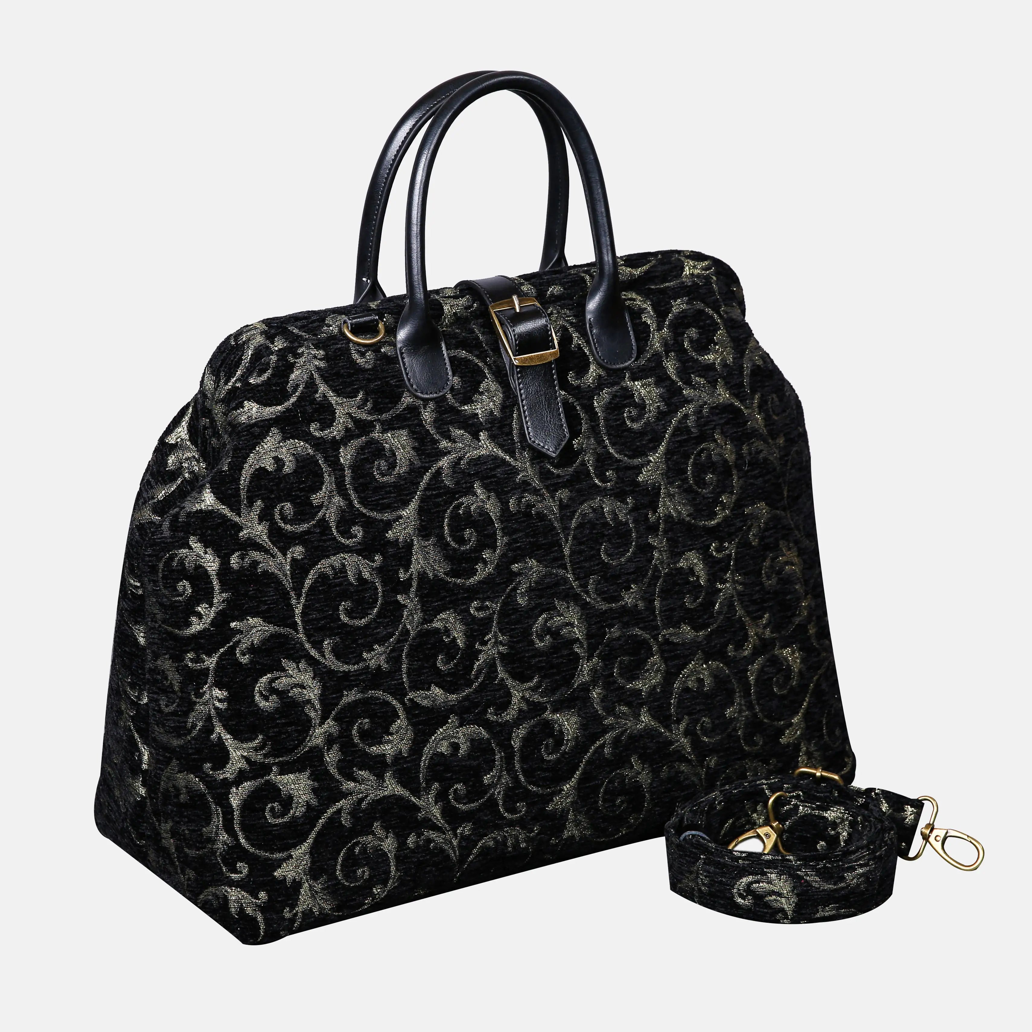 Vintage Ivy Black Green Mary Poppins Weekender Carpetbag of America with shoulder strap
