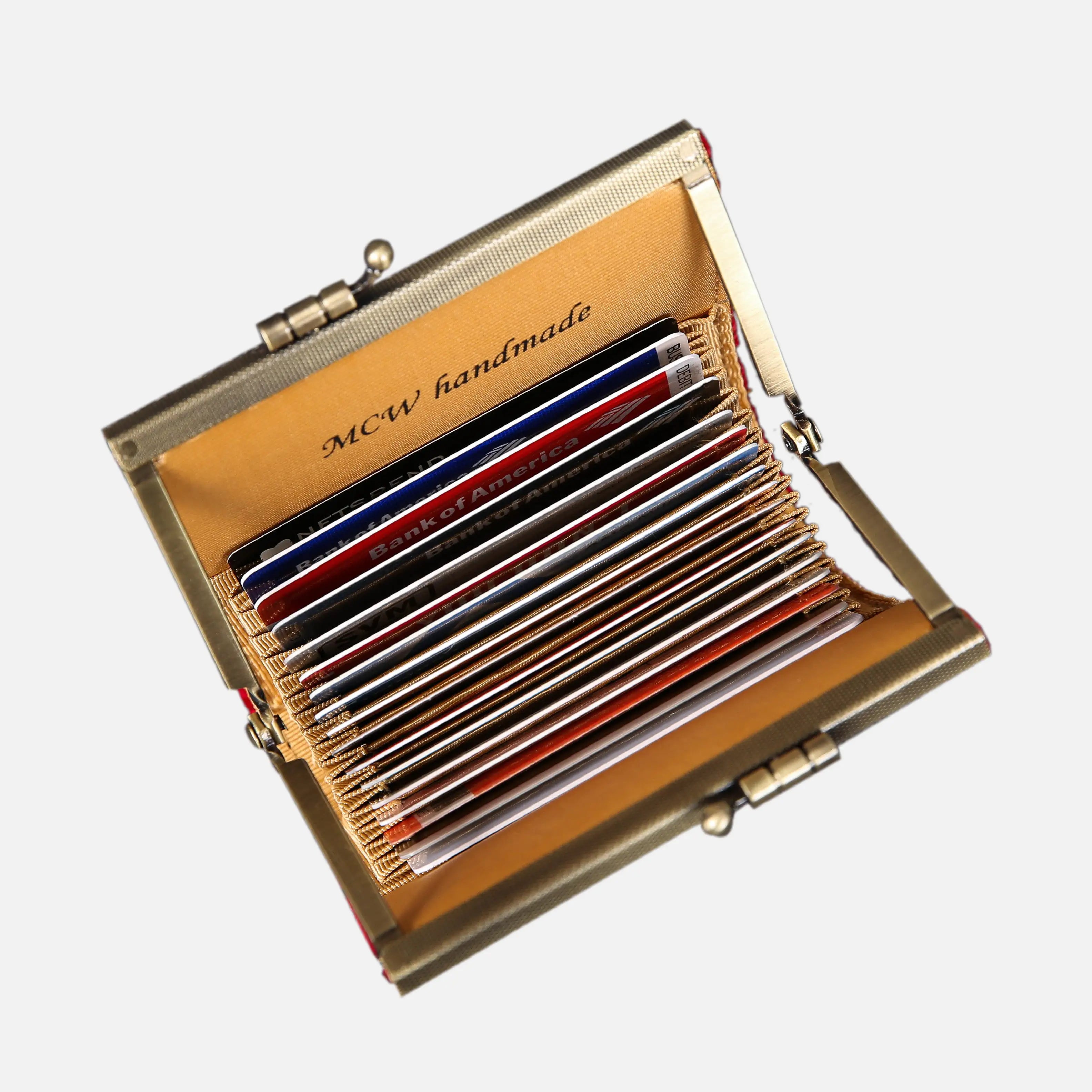 Vintage Scroll Red Card Wallet of America 17 slots in use