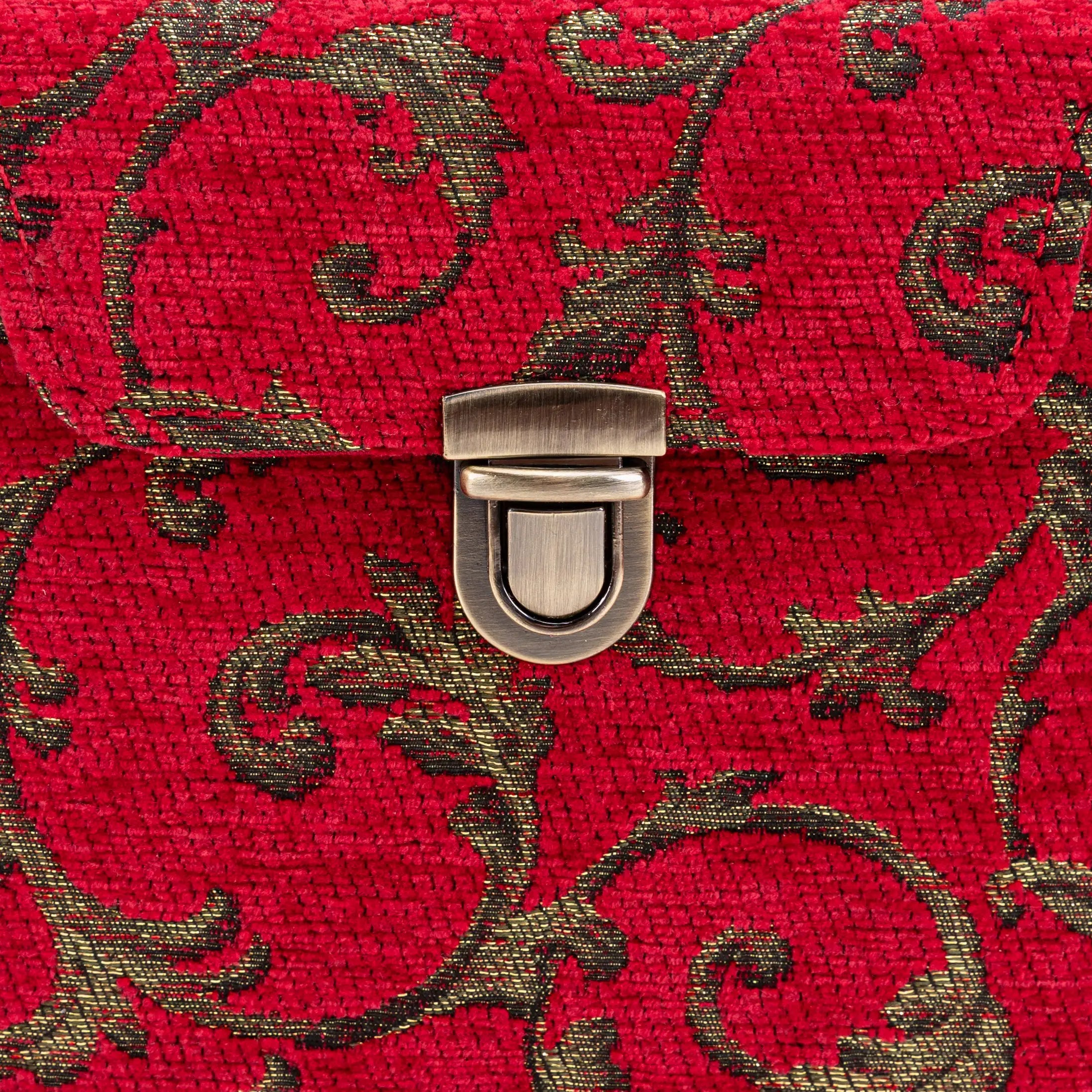 Vintage Scroll Red Emma Small Train Case Crossbody of America detail