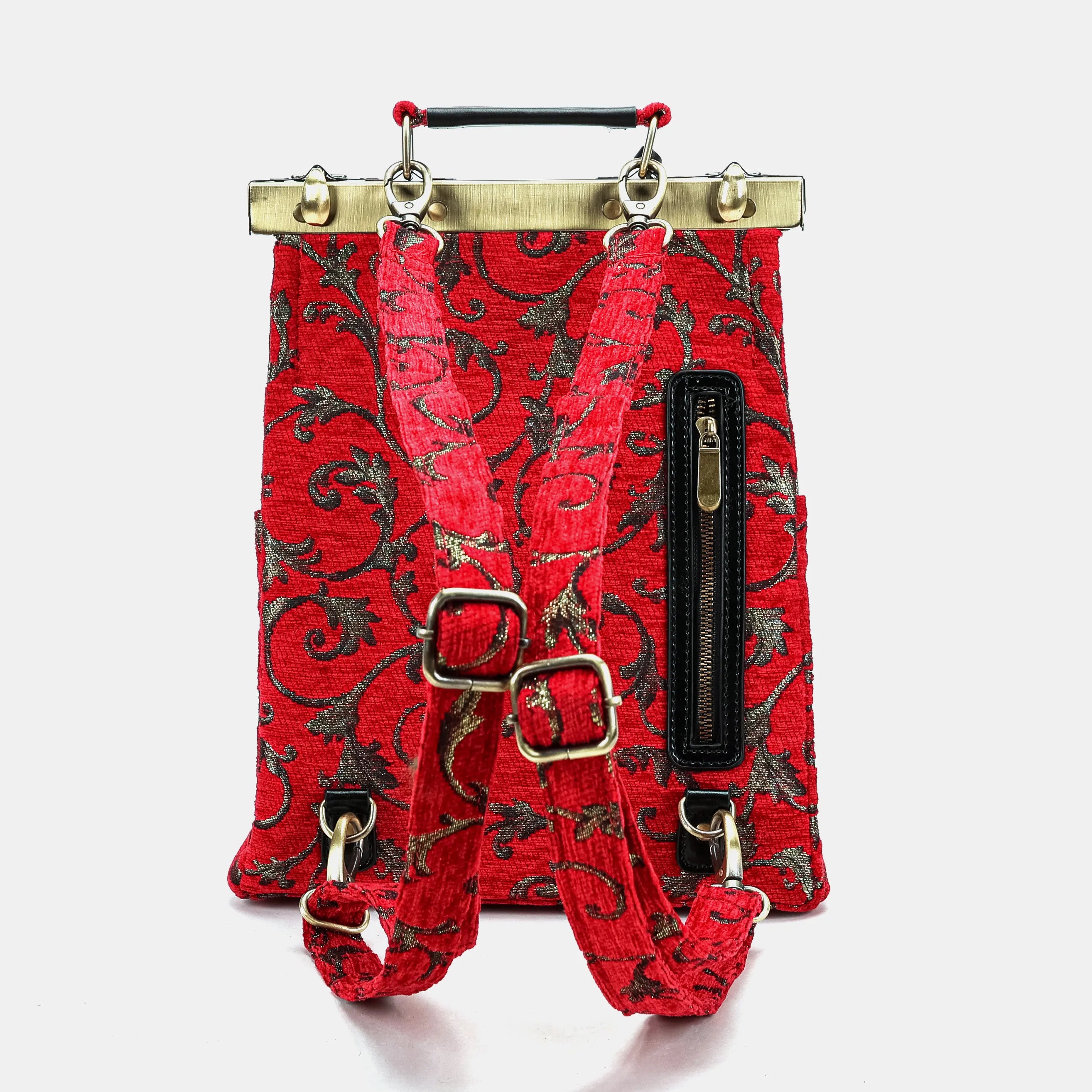 Vintage Scroll Red Helena Carpet Gladstone Backpack of America back