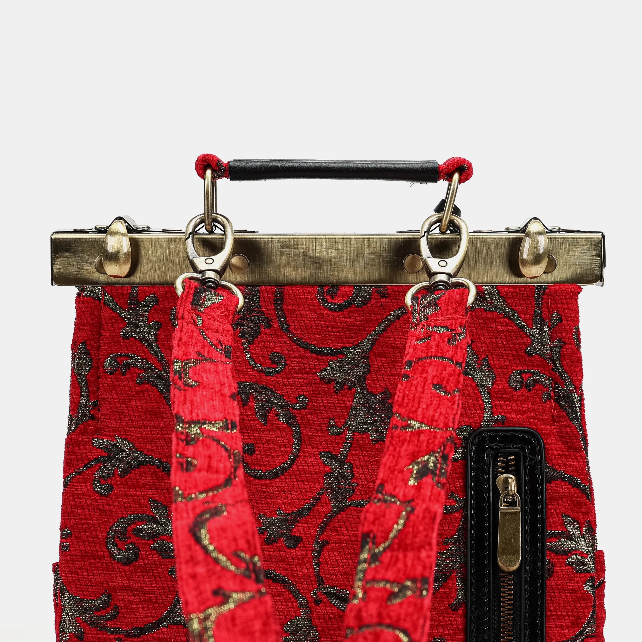 Vintage Scroll Red Helena Carpet Gladstone Backpack of America back details