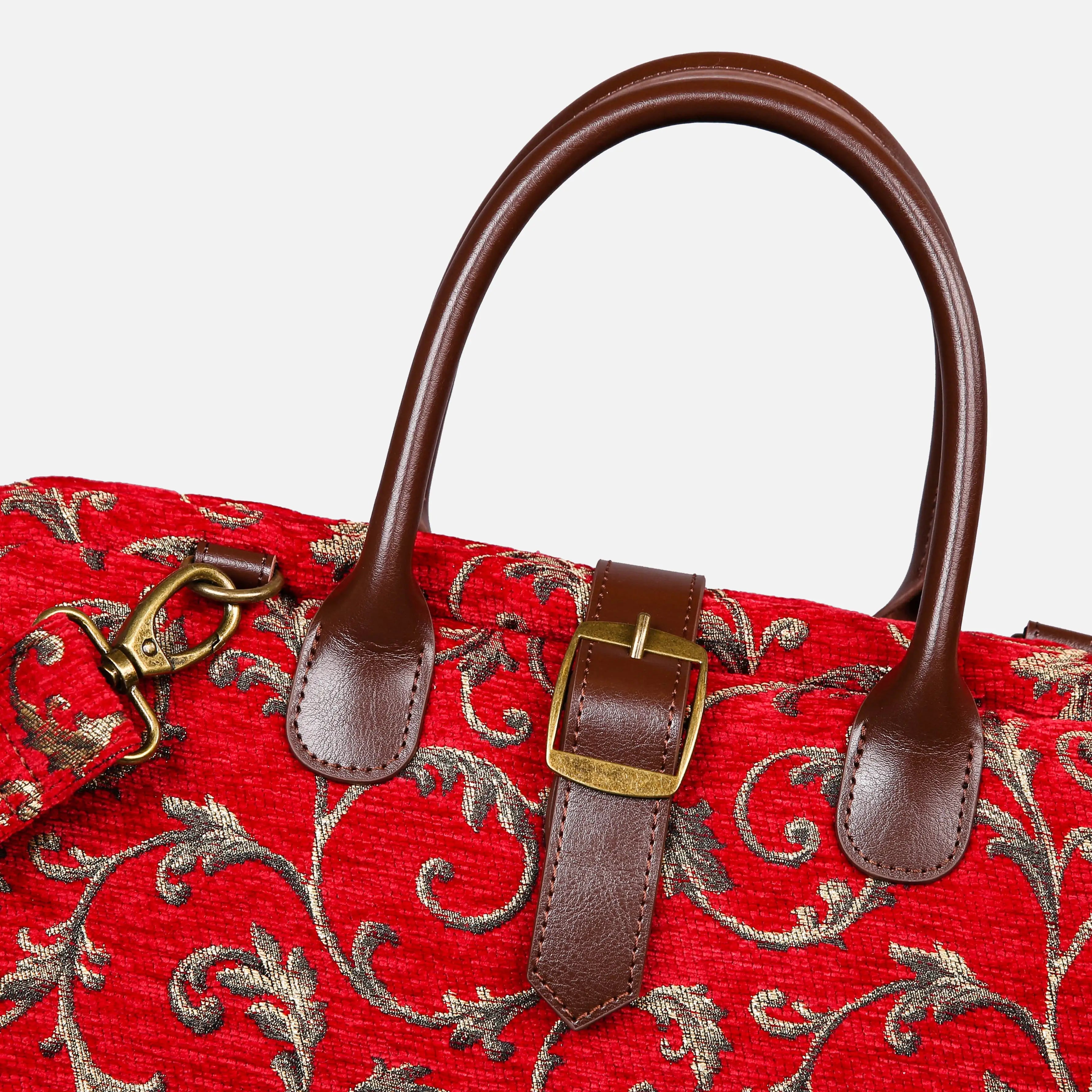 Vintage Scroll Red Mary Poppins Weekender Carpetbag of America buckle