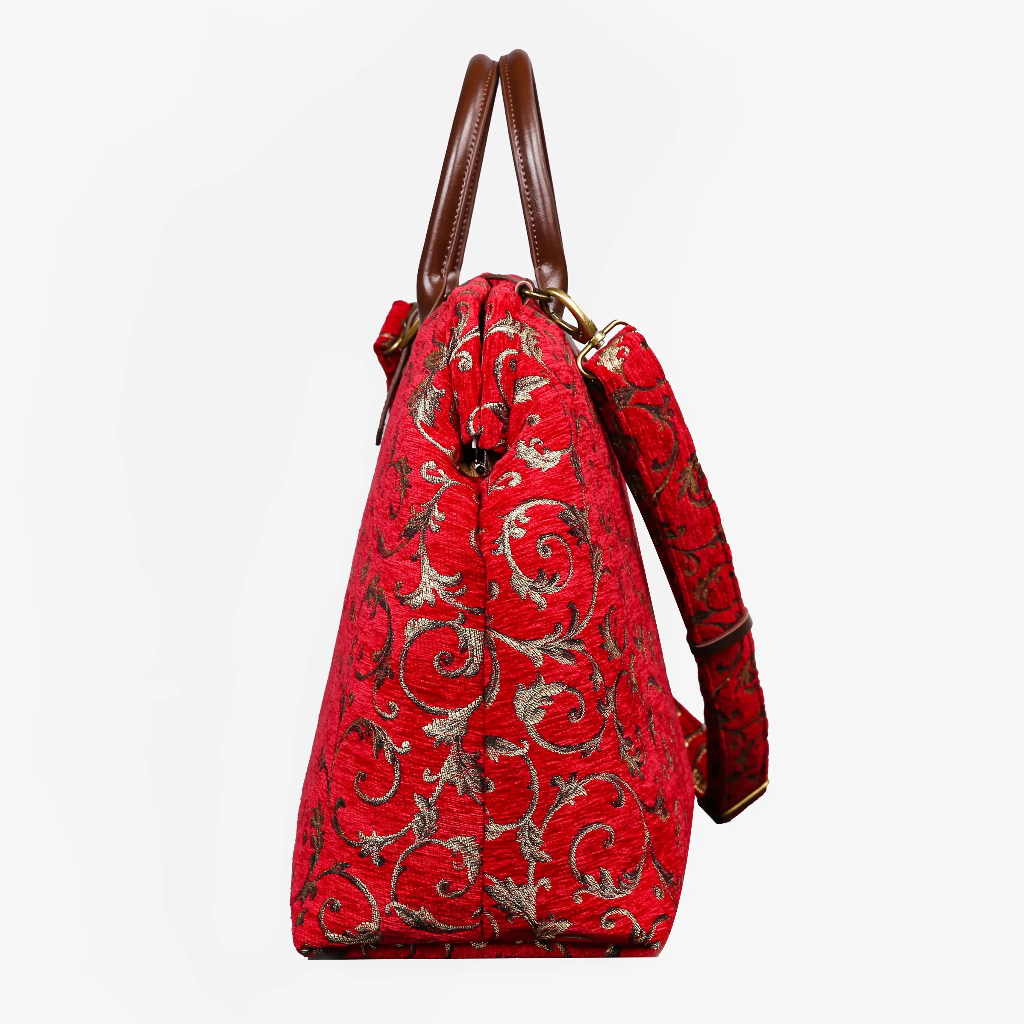 Vintage Scroll Red Mary Poppins Weekender Carpetbag of America side