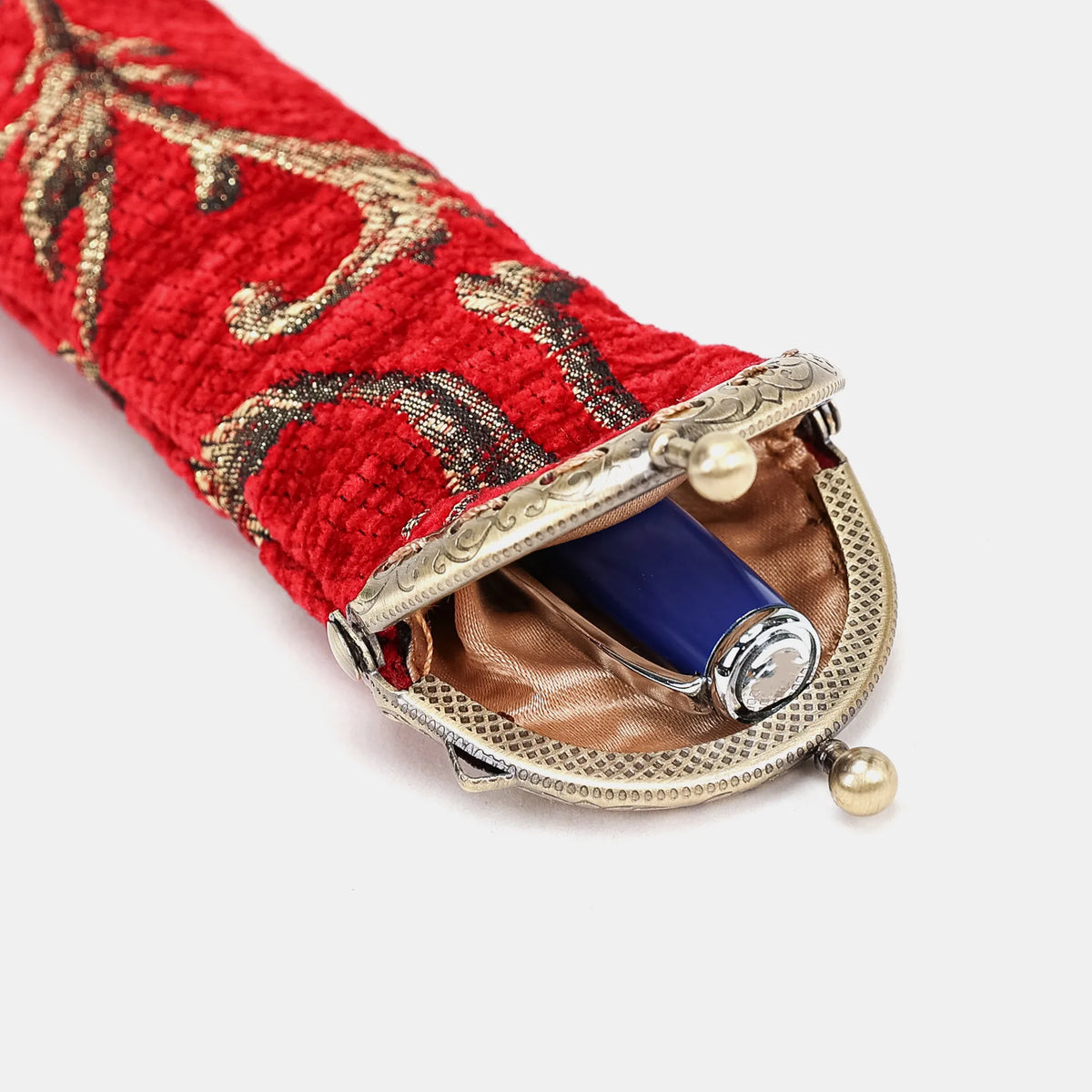 Vintage Scroll Red Solo Pen Case Carpetbag of America open