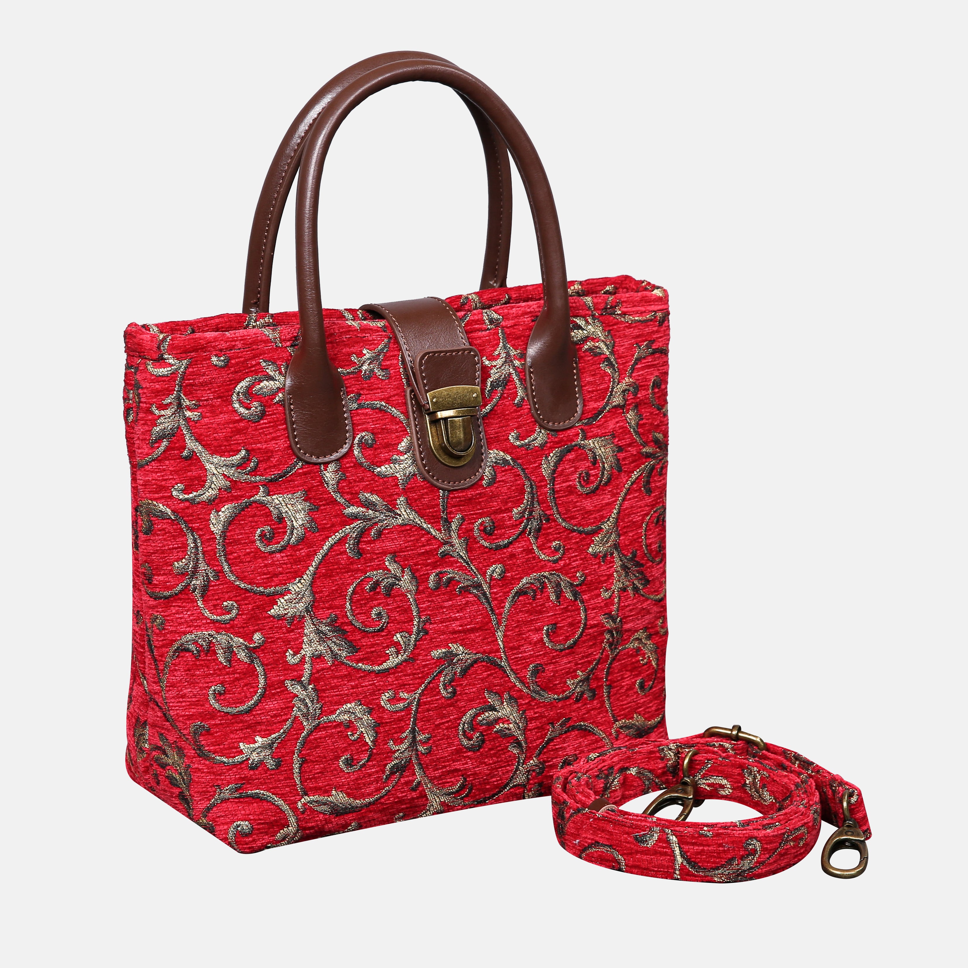Vintage Ivy Red Tuck Lock Carpet Satchel carpet bag MCW Handmade of America with strap