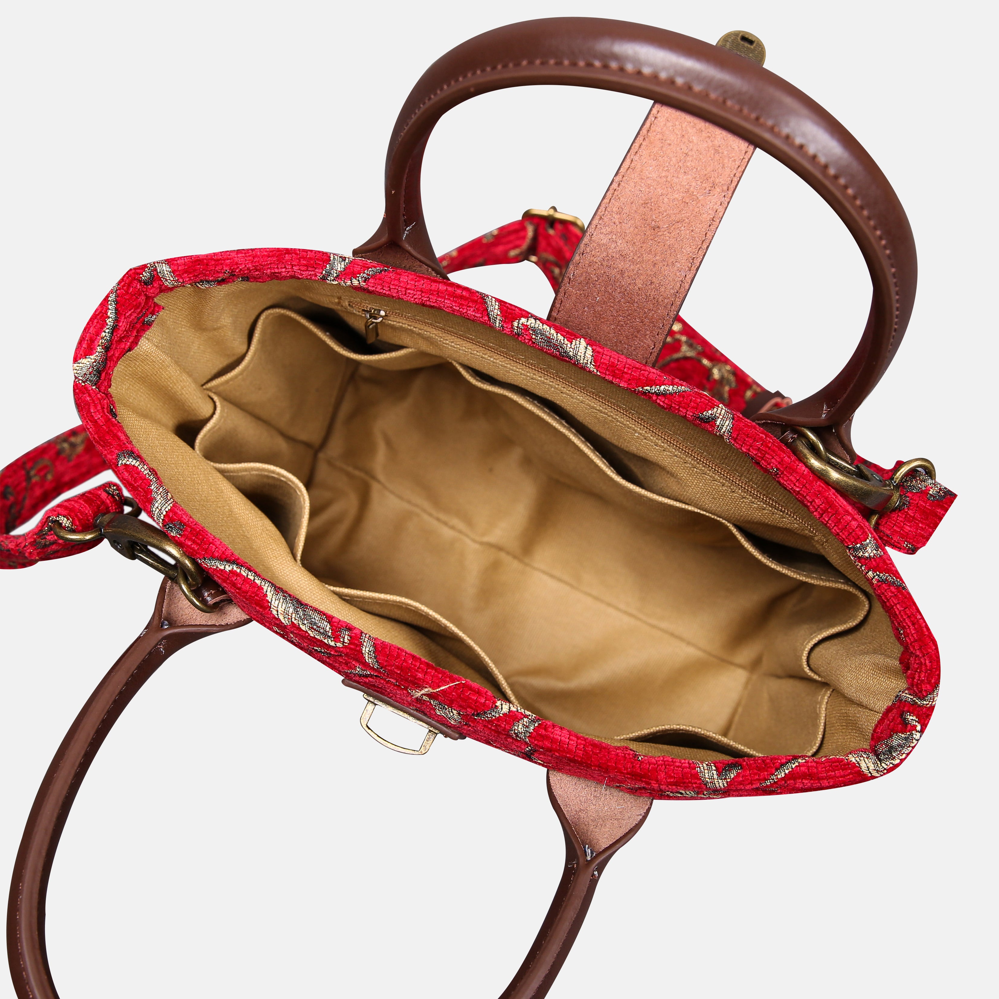 Vintage Ivy Red Tuck Lock Carpet Satchel carpet bag MCW Handmade of America inside