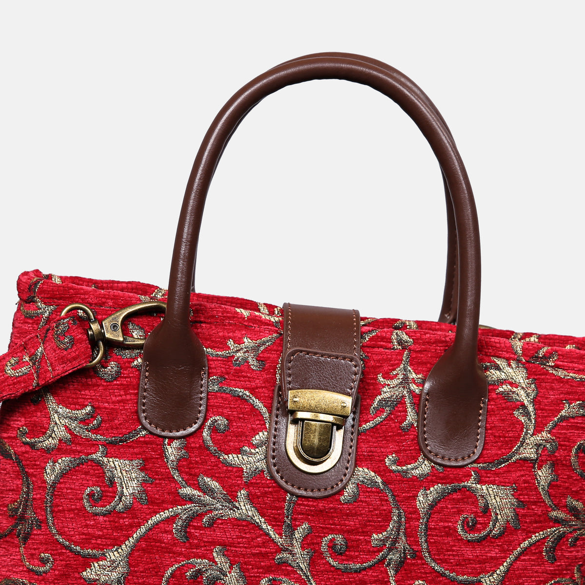 Vintage Ivy Red Tuck Lock Carpet Satchel carpet bag MCW Handmade of America details