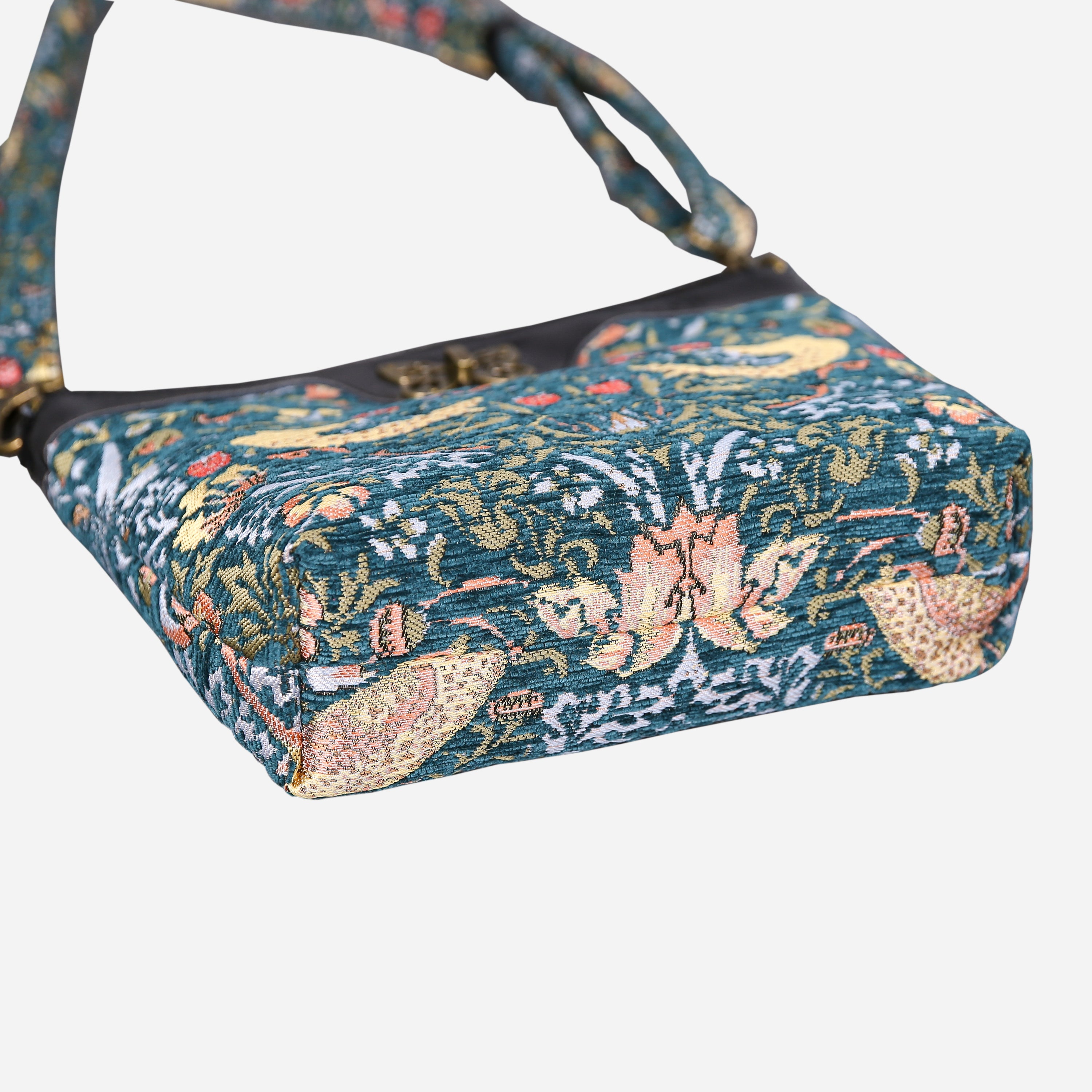 William Morris Strawberry Thief Carpet Crossbody Bag carpet bag MCW Handmade of America bottom