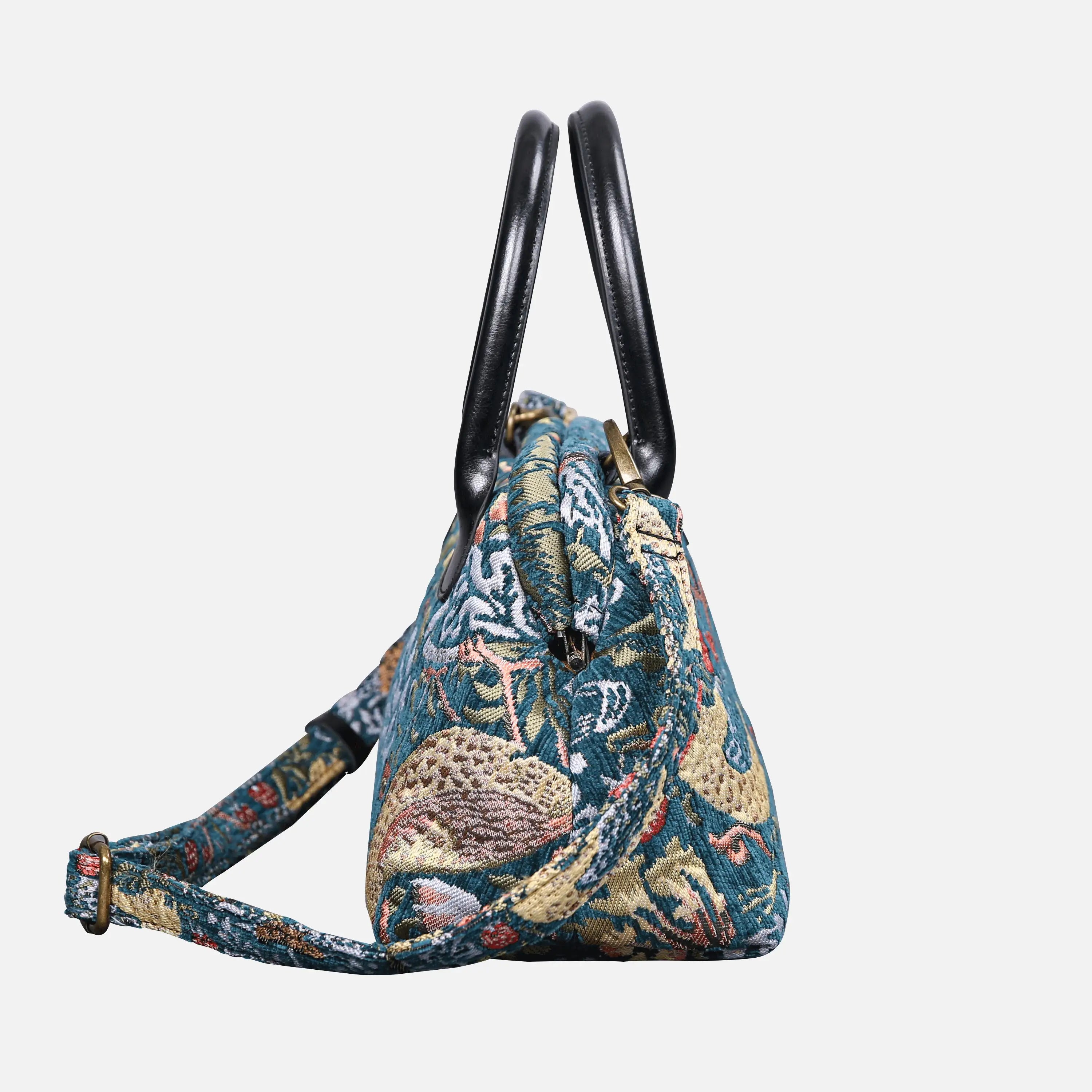 William Morris Strawberry Thief Carpet Satchel carpet bag MCW Handmade side