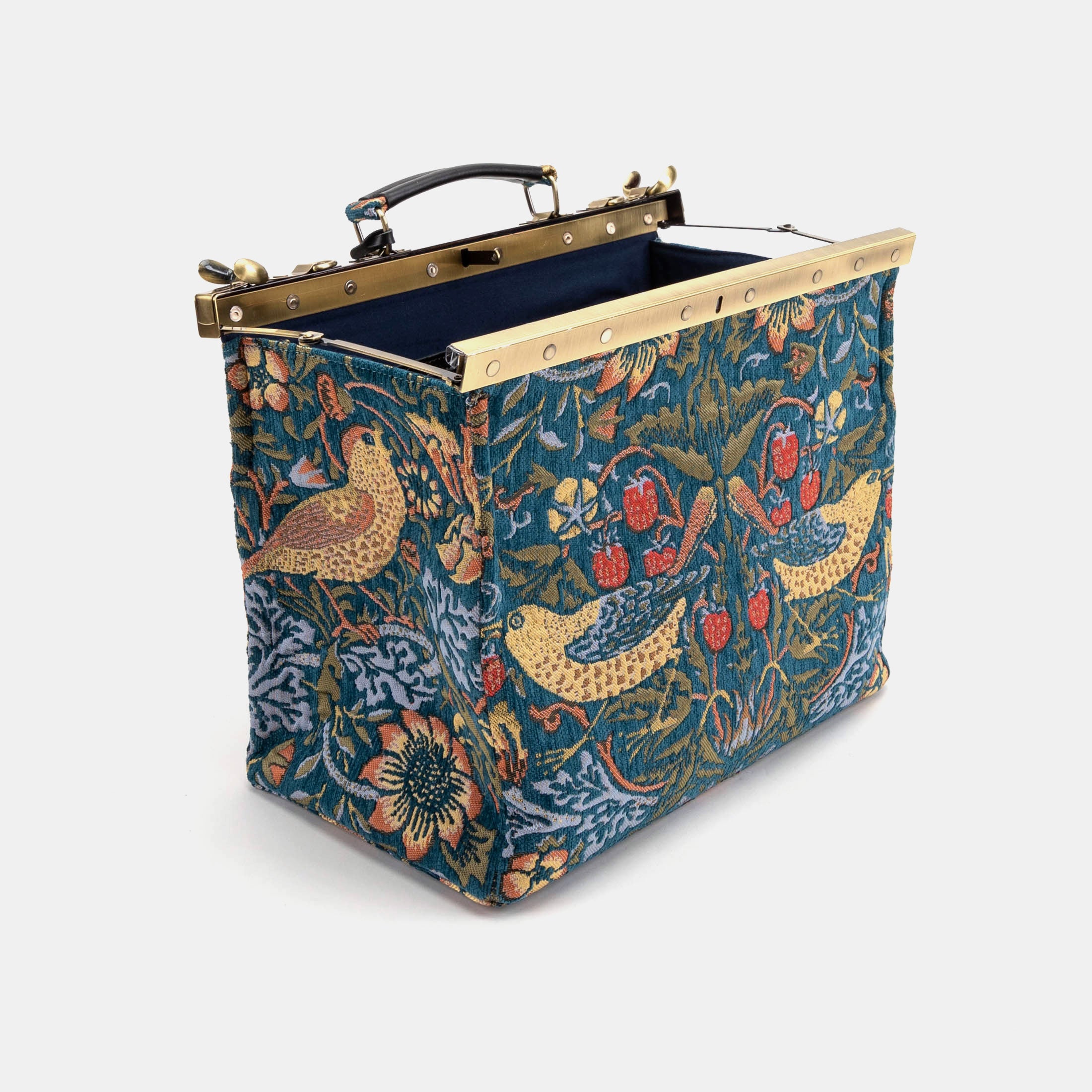William Morris Strawberry Thief Celine Carpet Gladstone Bag of America open standing