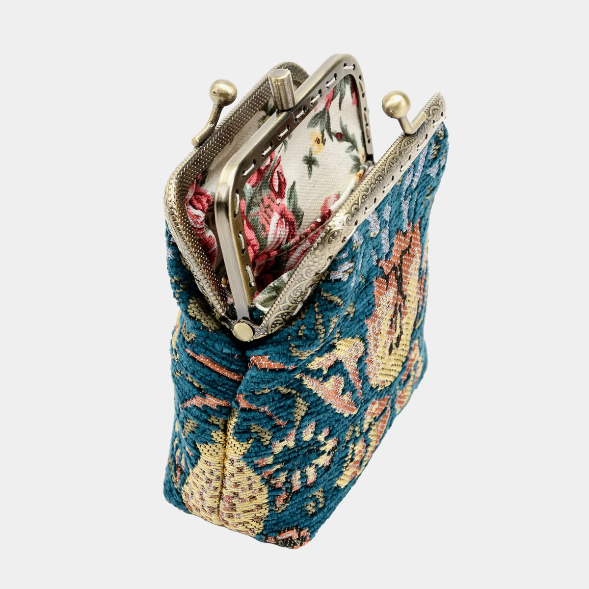William Morris Strawberry Thief Double Kiss Clasp Coin Purse Carpetbag of America open mouth-2