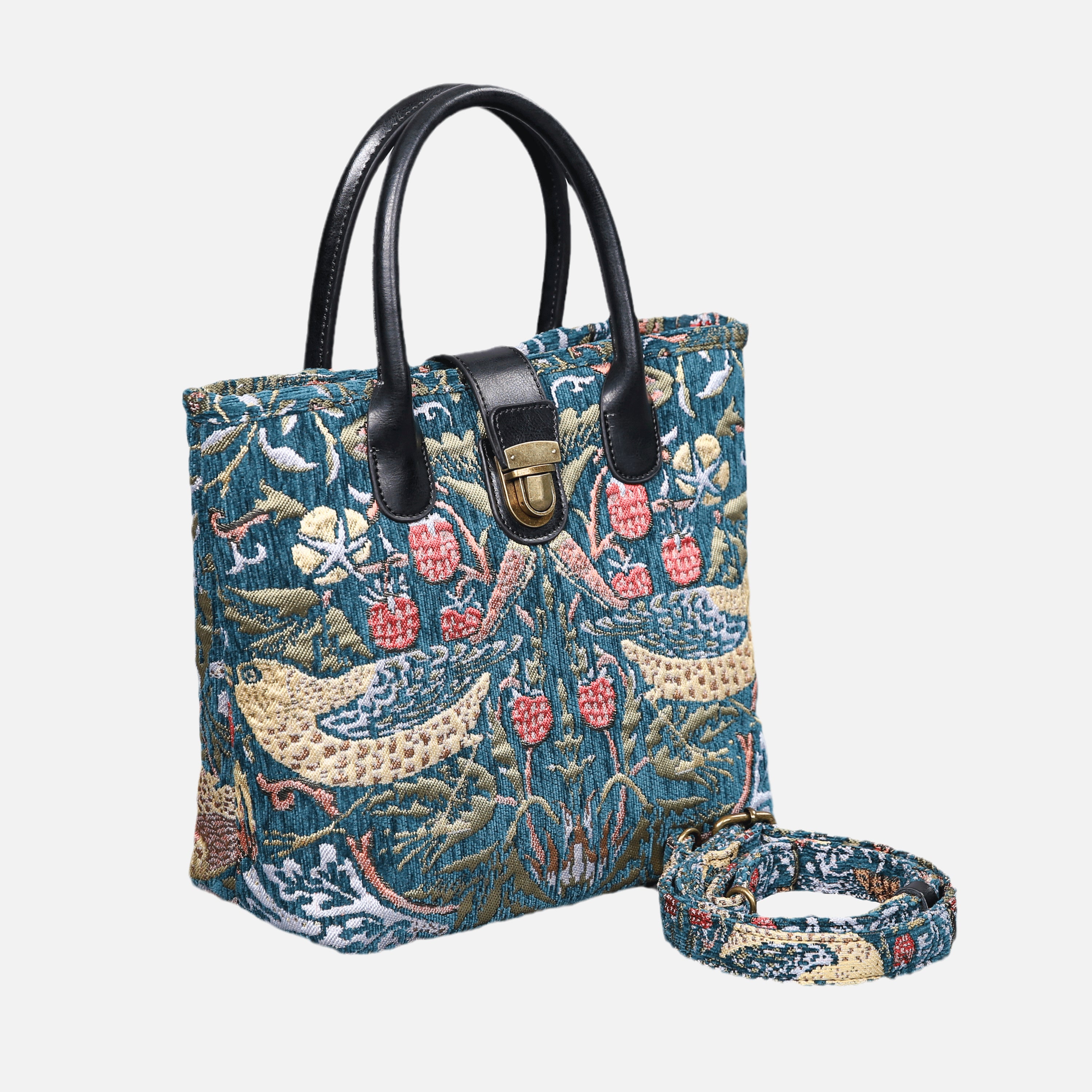 William Morris Strawberry Thief Tuck Lock Carpet Satchel of America with strap
