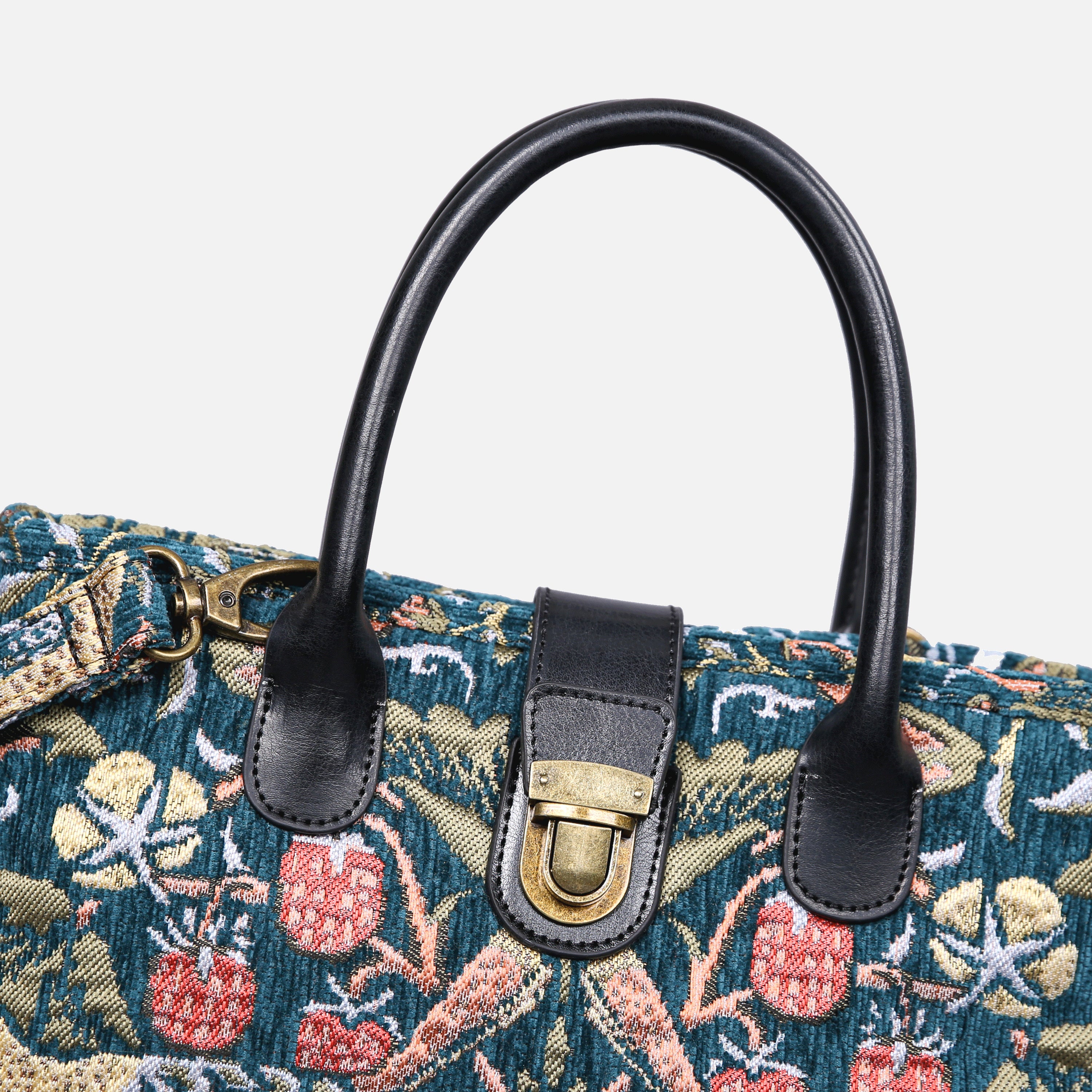William Morris Strawberry Thief Tuck Lock Carpet Satchel of America details