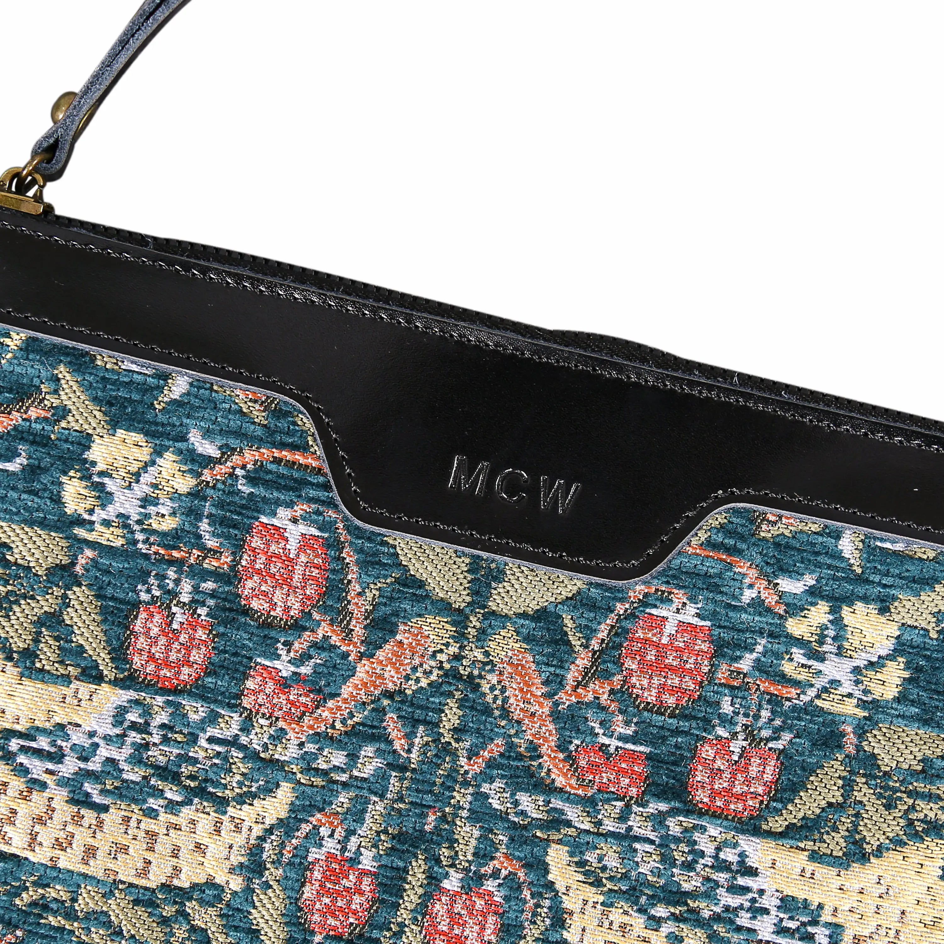 William Morris Strawberry Thief Wristlet Clutch carpet bag MCW Handmade logo