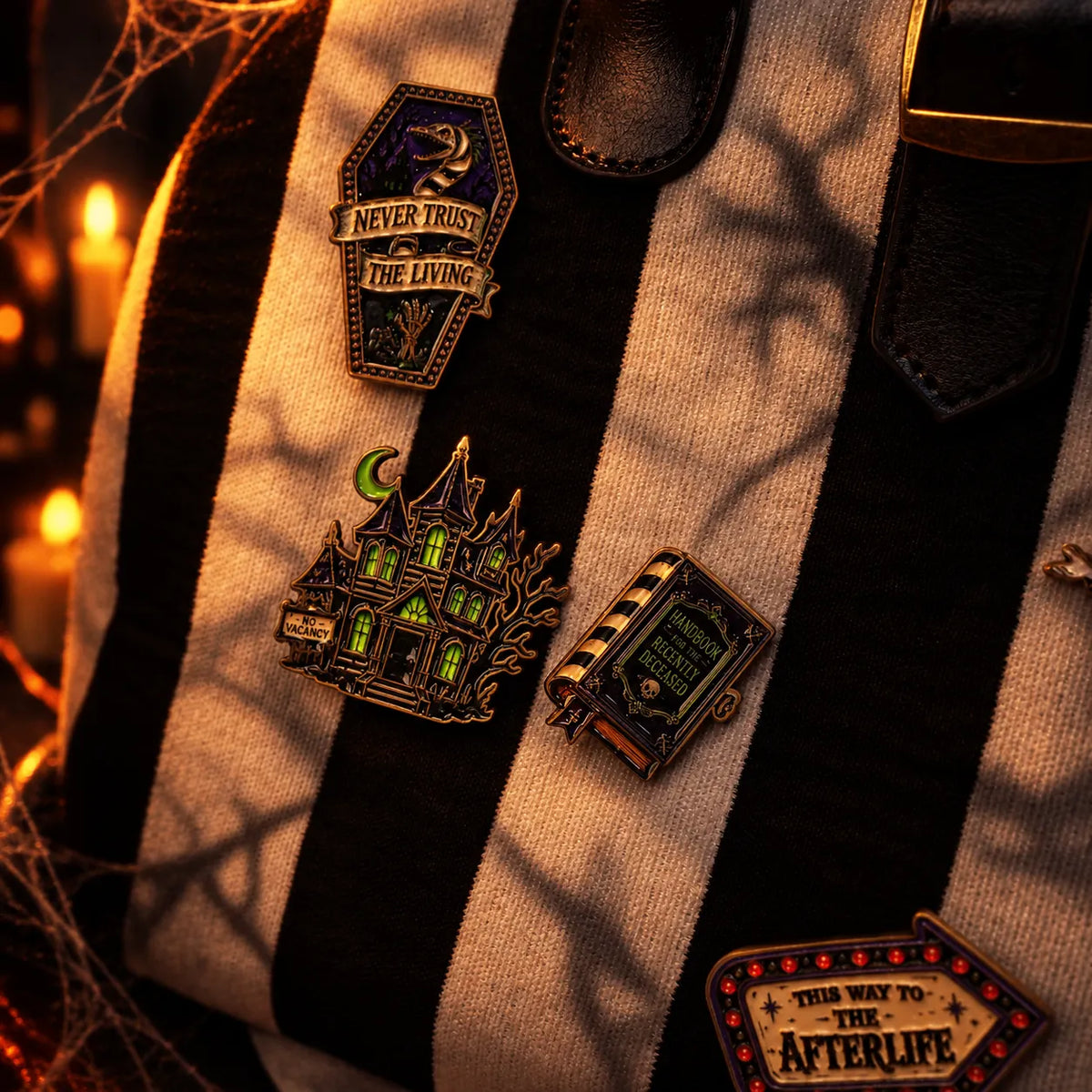 Beetlejuice Inspired Enamel Brooches