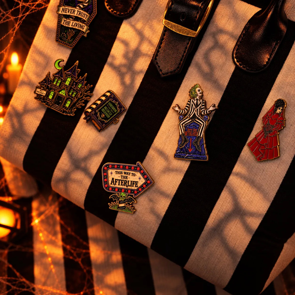 Beetlejuice Inspired Enamel Brooches