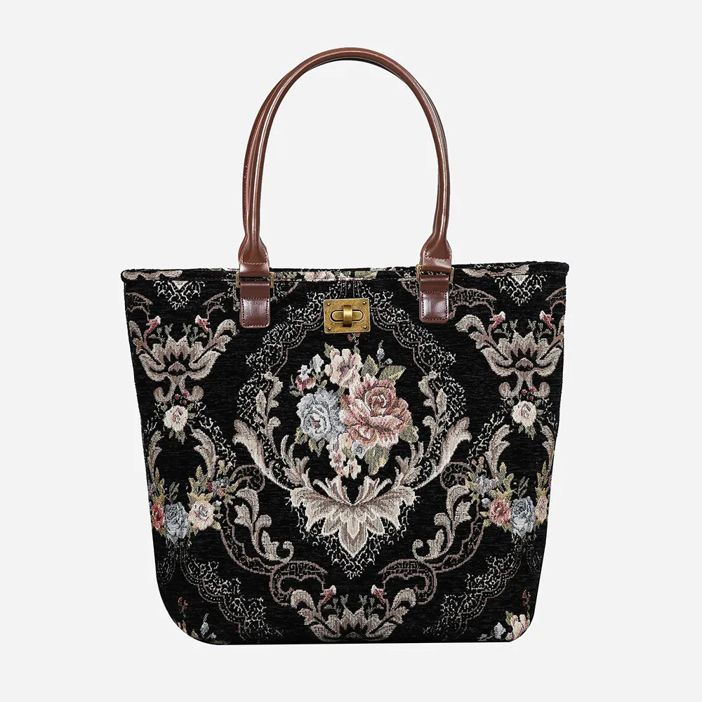 Floral Black Carpet Tote Shopper Carpetbag of America main