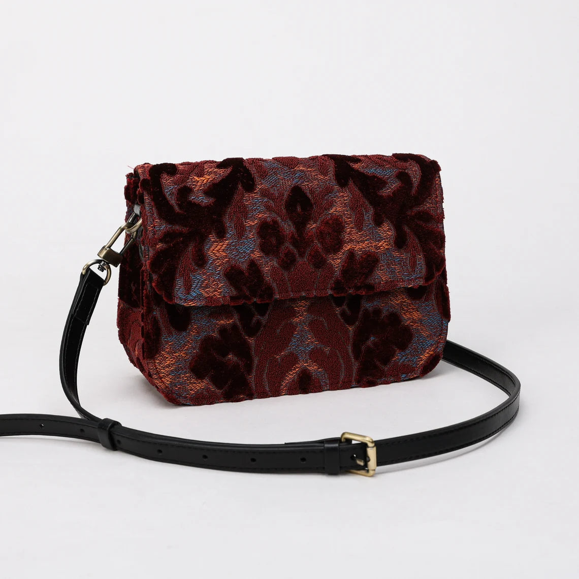 Burnout Velvet Wine Flap Crossbody Bag carpet bag MCW Handmade-3