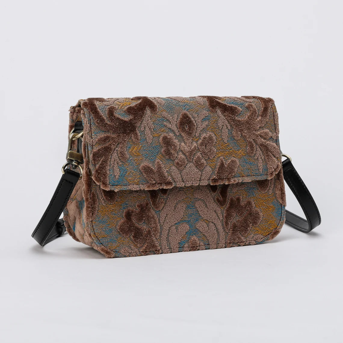 Burnout Velvet Camel Flap Crossbody Bag carpet bag MCW Handmade