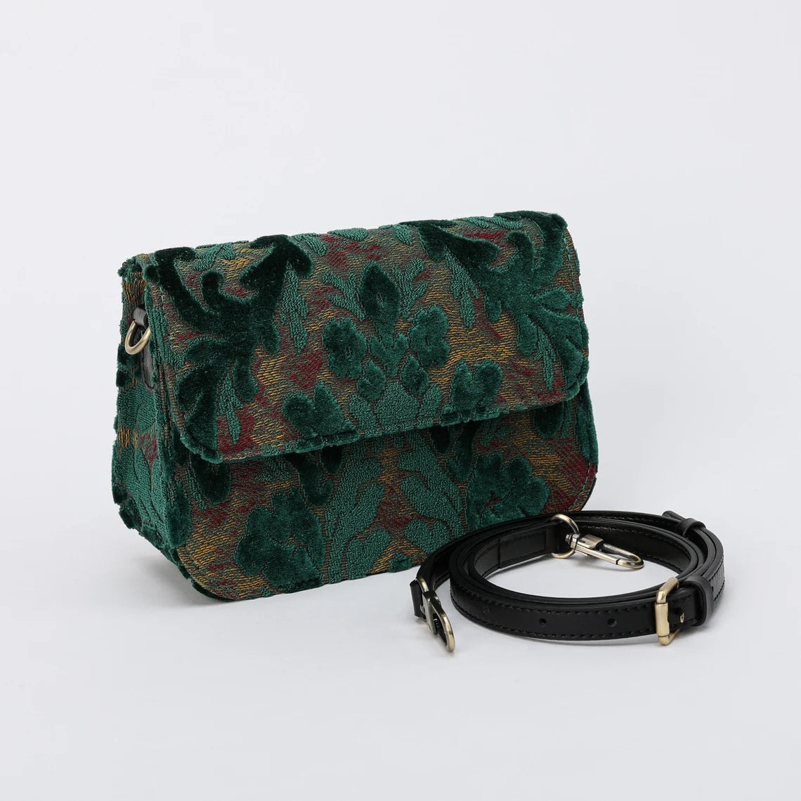 Burnout Velvet Jade Green Flap Crossbody Bag carpet bag MCW Handmade-2