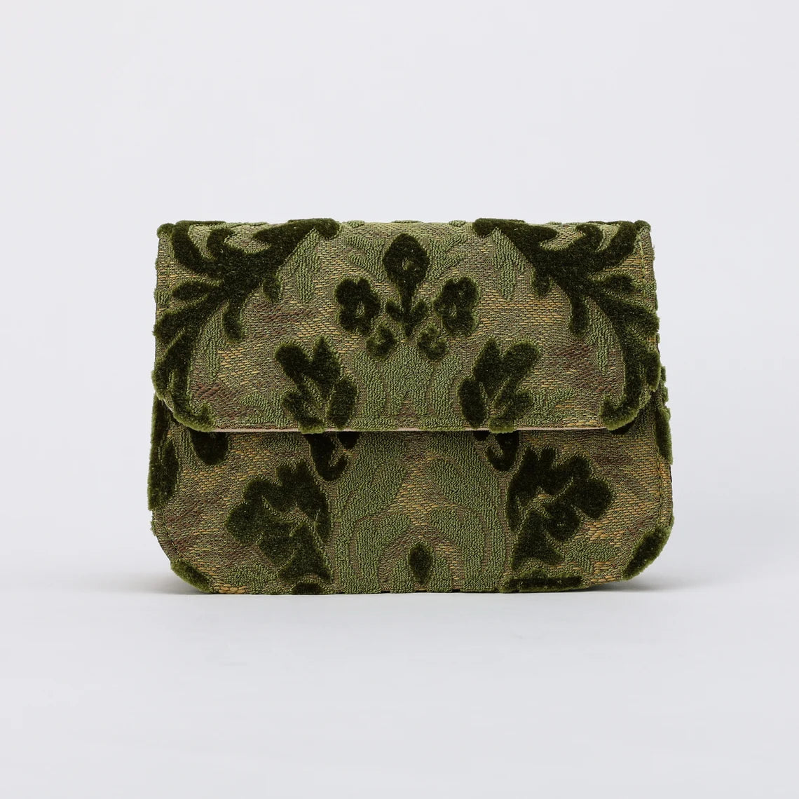 Burnout Velvet Fern Green Flap Crossbody Bag carpet bag MCW Handmade-4