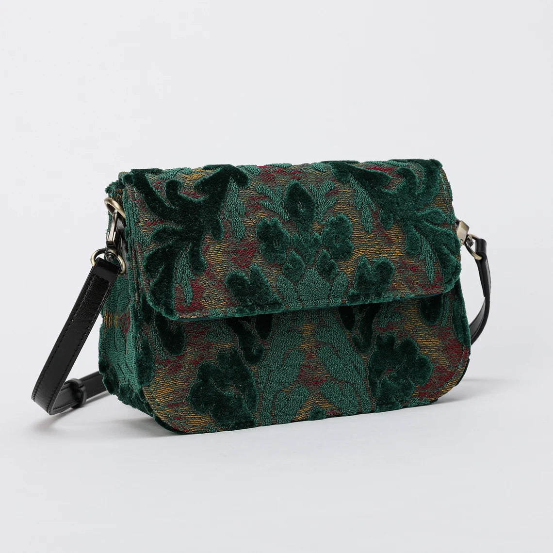 Burnout Velvet Jade Green Flap Crossbody Bag carpet bag MCW Handmade