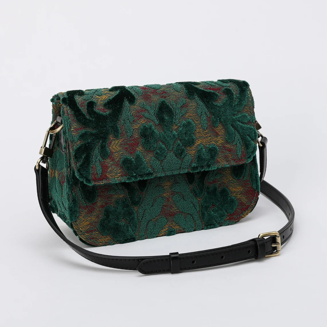 Burnout Velvet Jade Green Flap Crossbody Bag carpet bag MCW Handmade-3