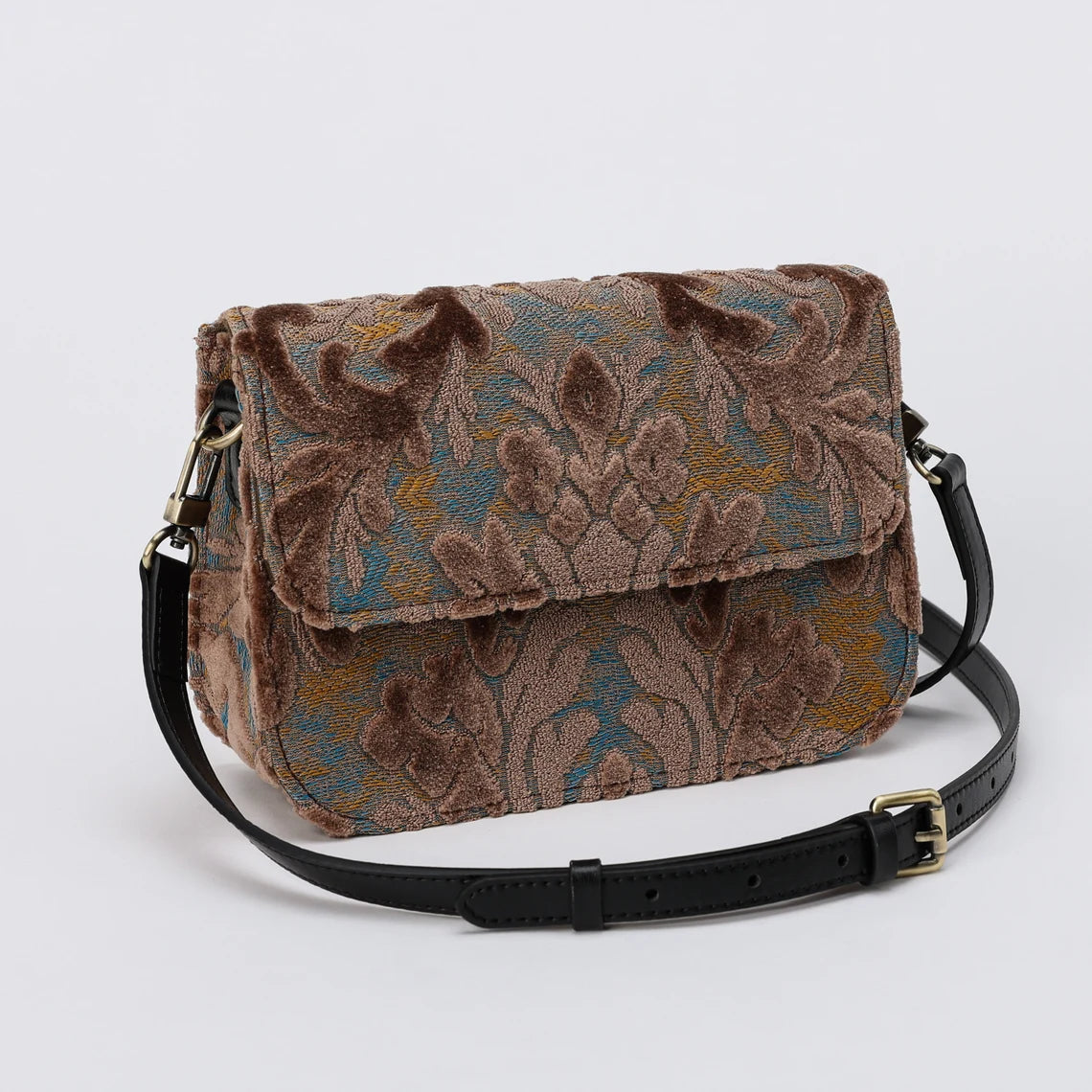 Burnout Velvet Camel Flap Crossbody Bag carpet bag MCW Handmade-3