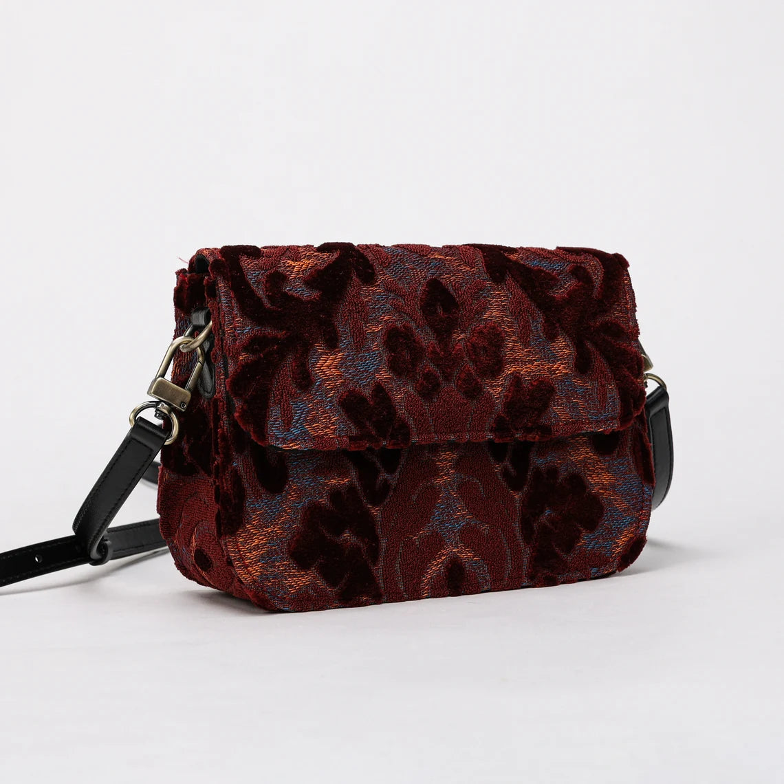 Burnout Velvet Wine Flap Crossbody Bag carpet bag MCW Handmade