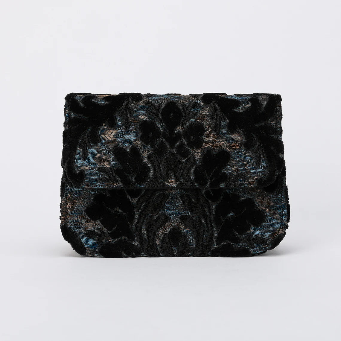 Burnout Velvet Black Flap Crossbody Bag carpet bag MCW Handmade-4