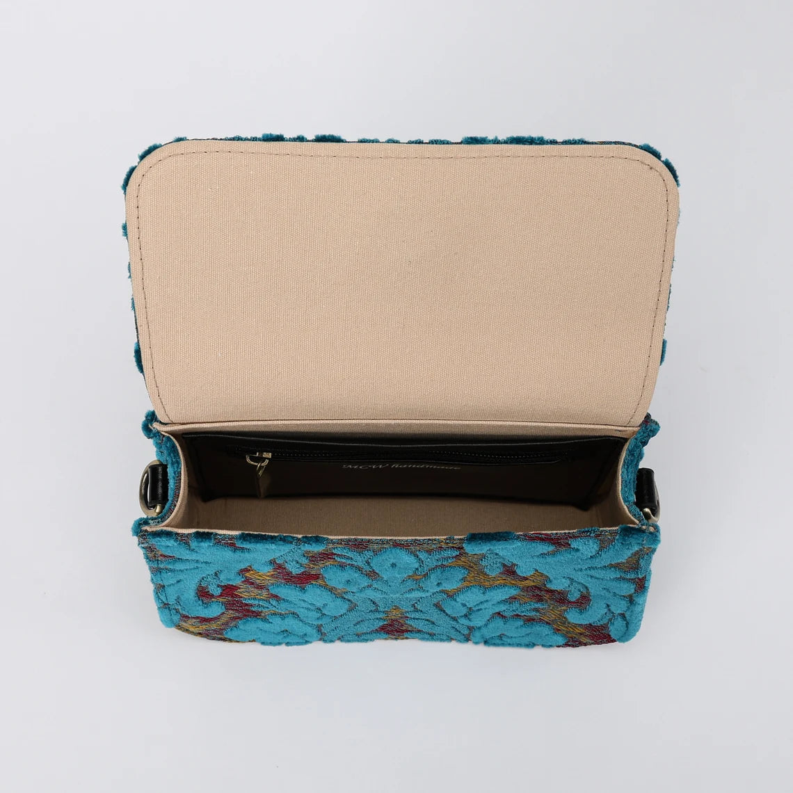 Burnout Velvet Aqua Blue Flap Crossbody Bag carpet bag MCW Handmade-6