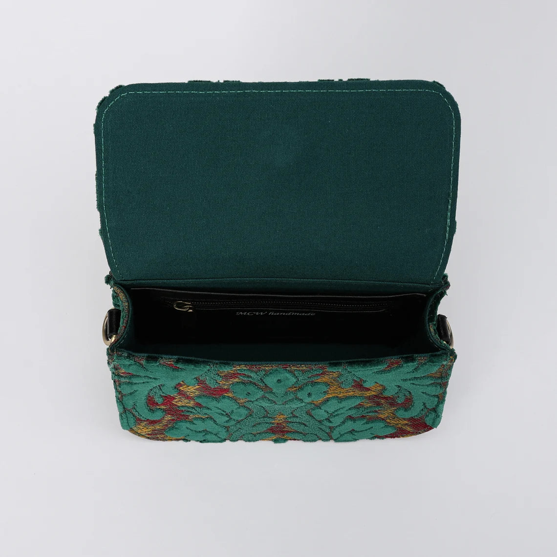 Burnout Velvet Jade Green Flap Crossbody Bag carpet bag MCW Handmade-7