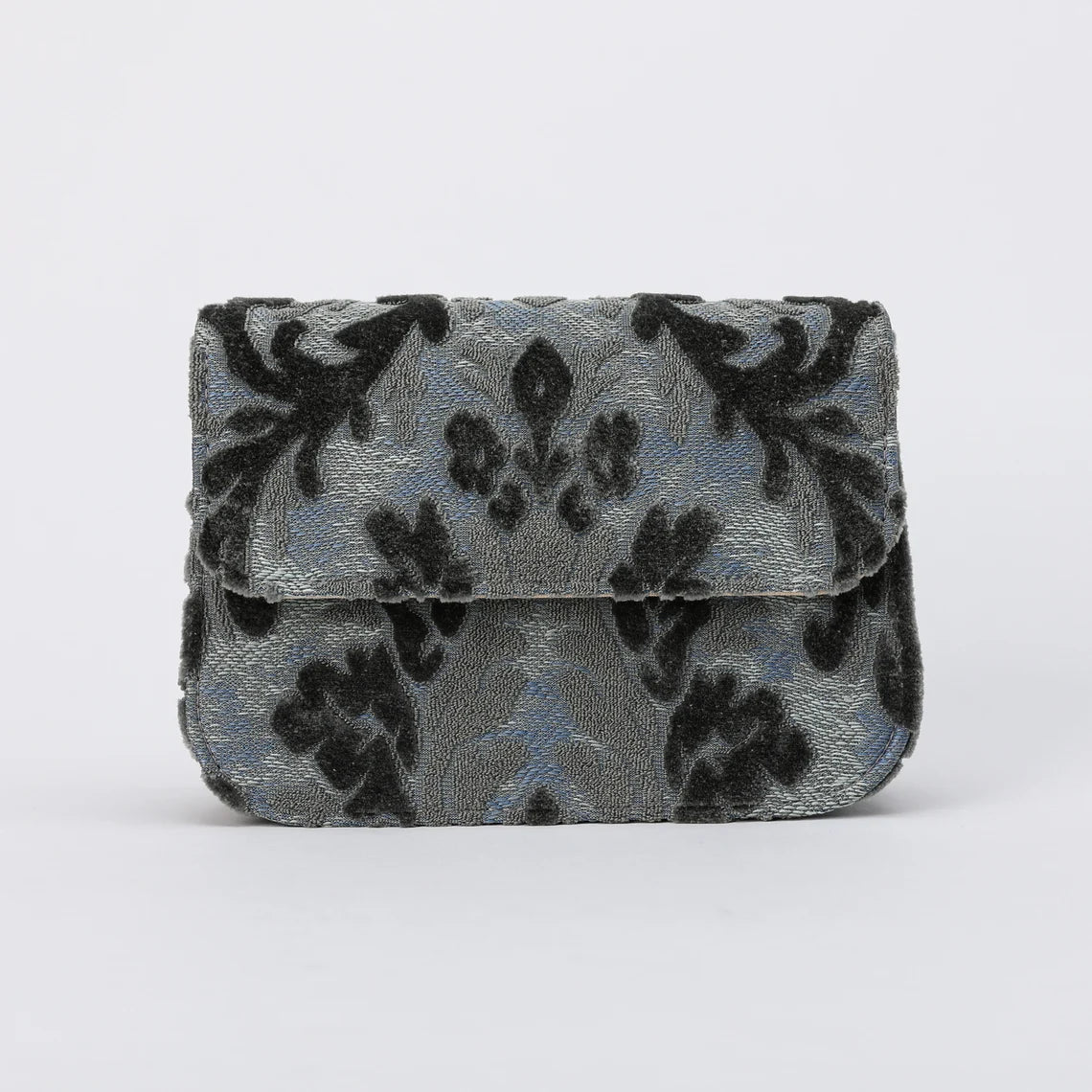 Burnout Velvet Steel Blue Flap Crossbody Bag carpet bag MCW Handmade-4