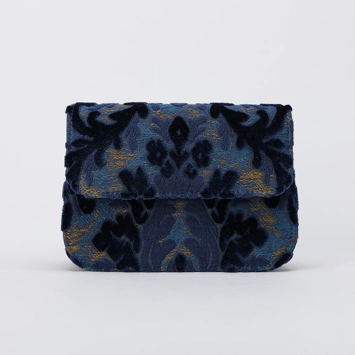 Burnout Velvet Navy Flap Crossbody Bag carpet bag MCW Handmade-4