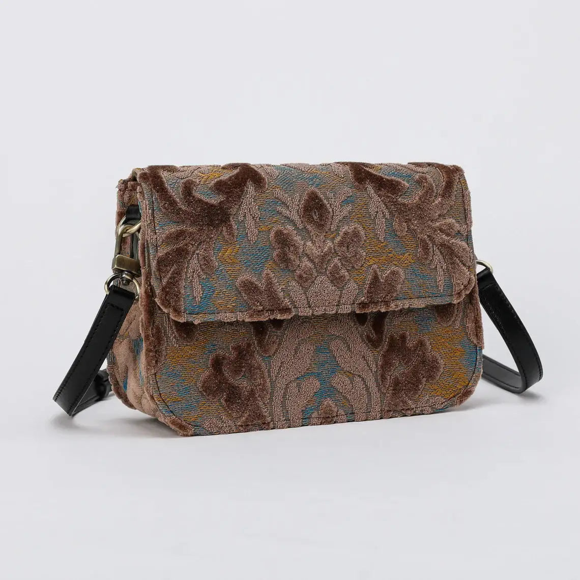 Burnout Velvet Camel Flap Crossbody Bag carpet bag of America main