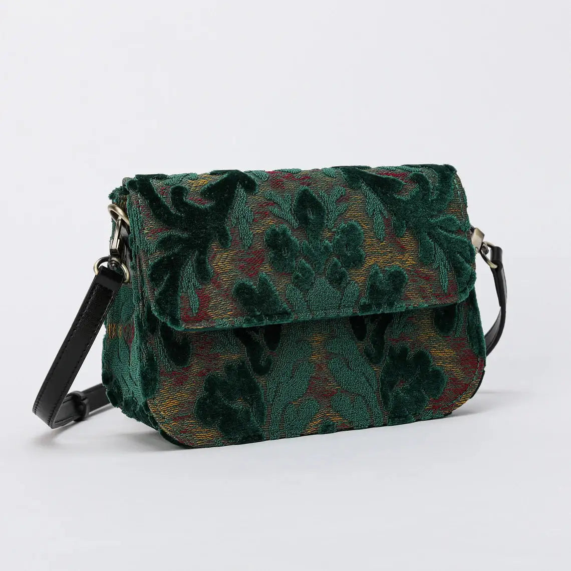 Burnout Velvet Jade Green Flap Crossbody Bag carpet bag of America main