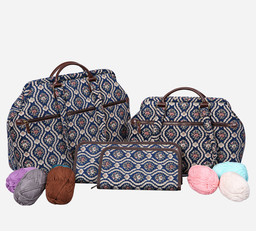 Traditional Blue Knitting Project Bag MCW Handmade-1